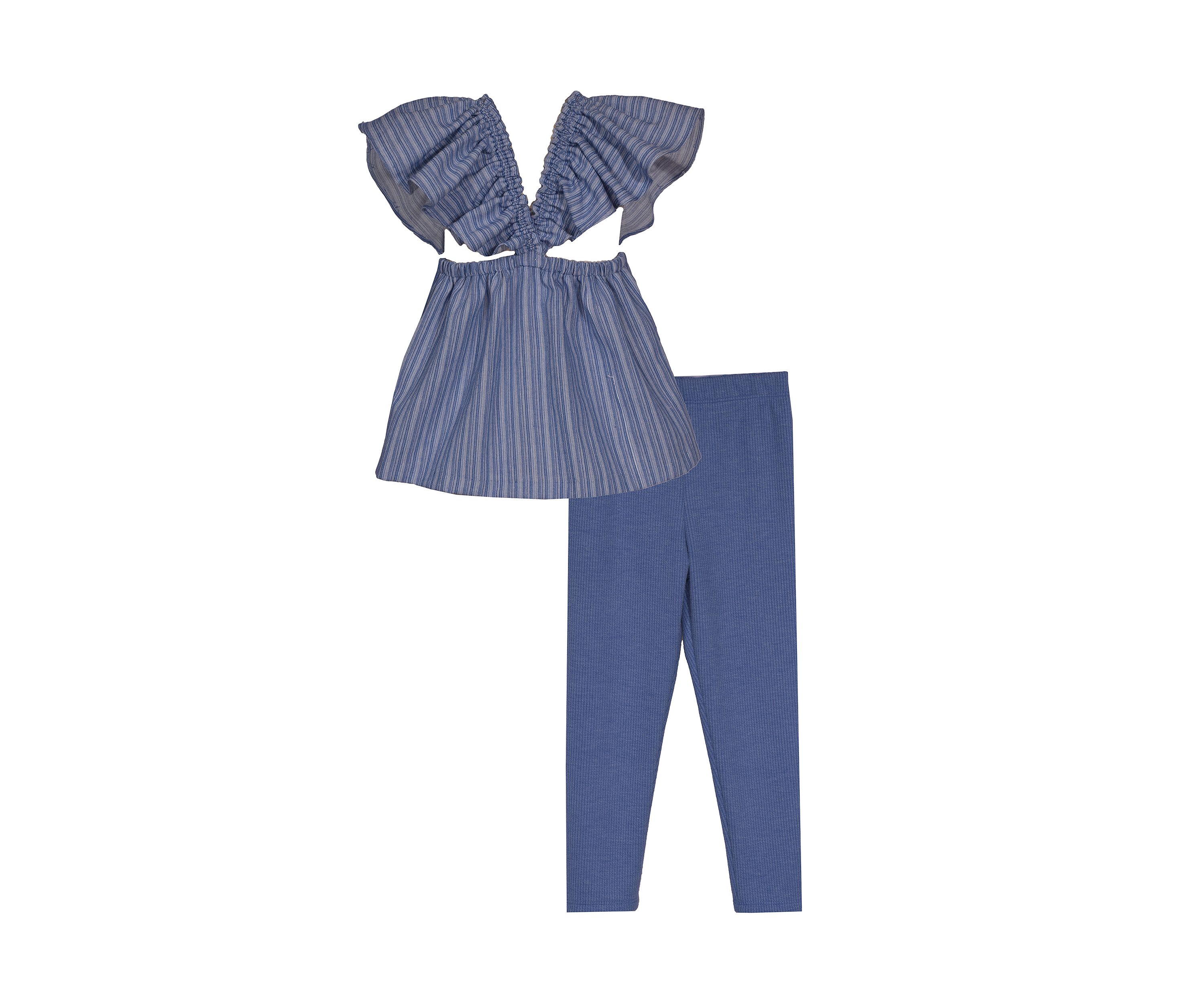 Toddler Girls Flutter Sleeve Chambray Top and Leggings Set