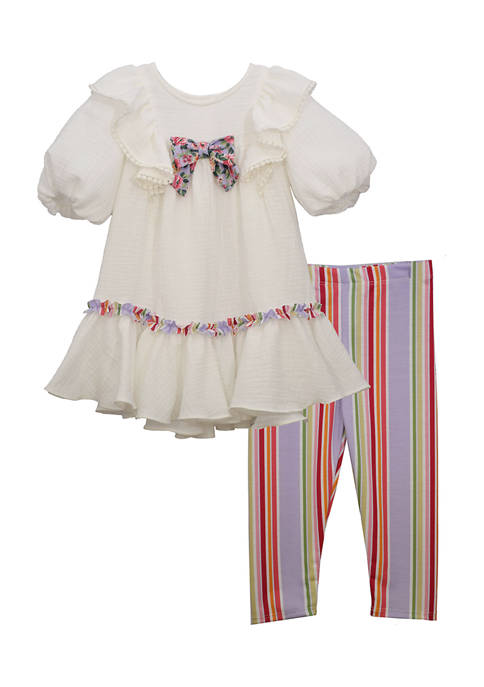 Toddler Girls Ruffle Tunic and Striped Leggings Set