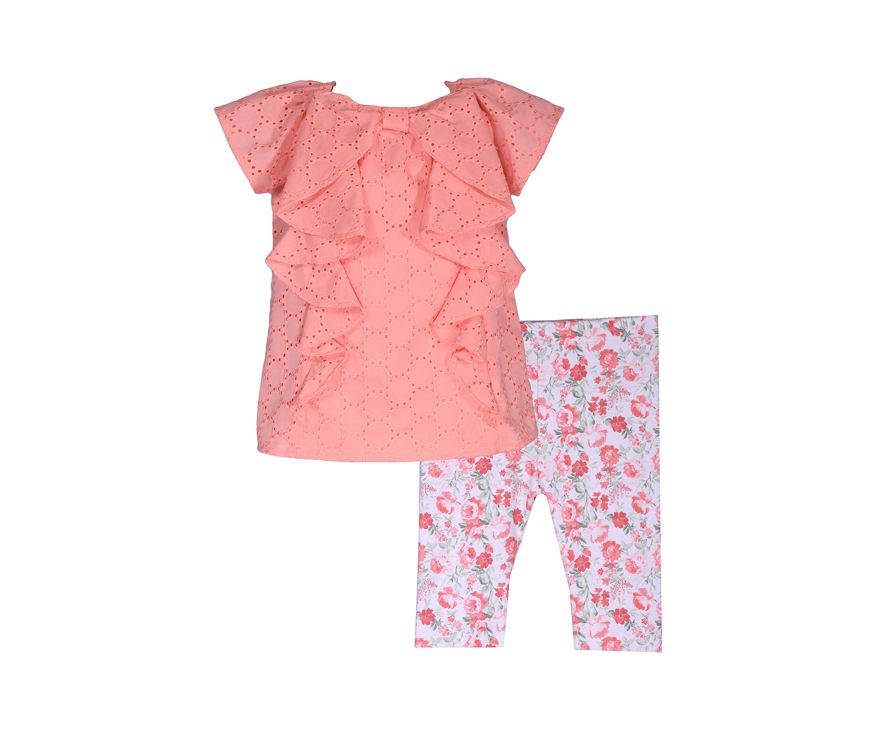 Baby Girls Eyelet Top and Floral Printed Leggings Set