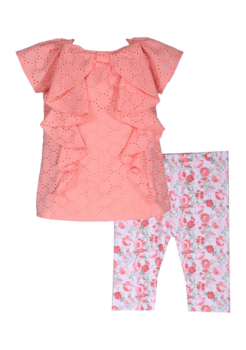 Baby Girls Eyelet Top and Floral Printed Leggings Set
