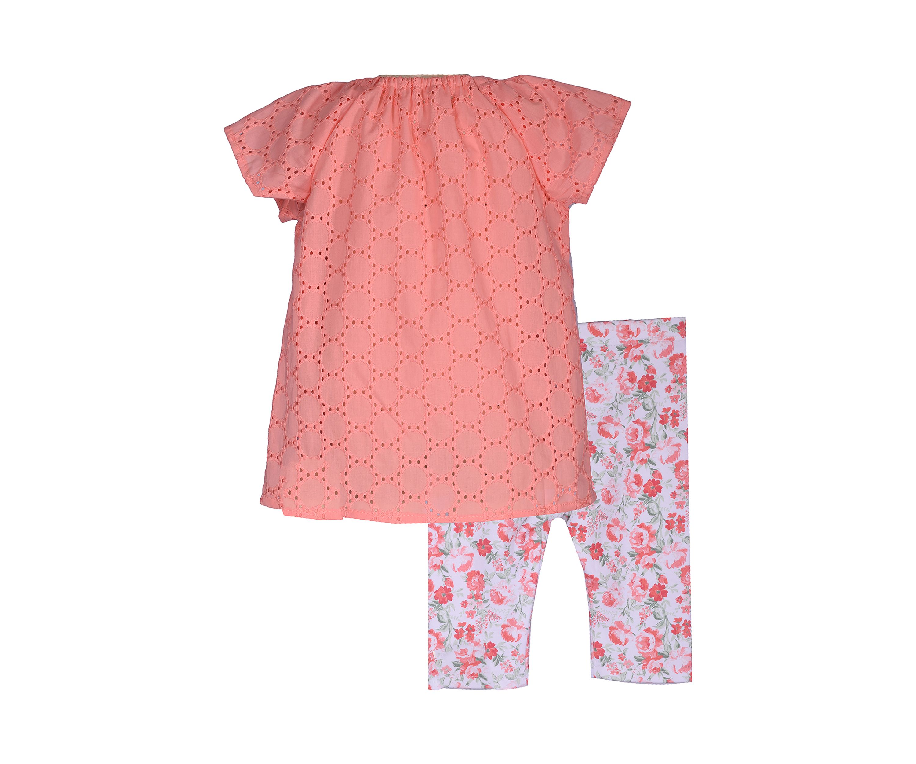 Baby Girls Eyelet Top and Floral Printed Leggings Set
