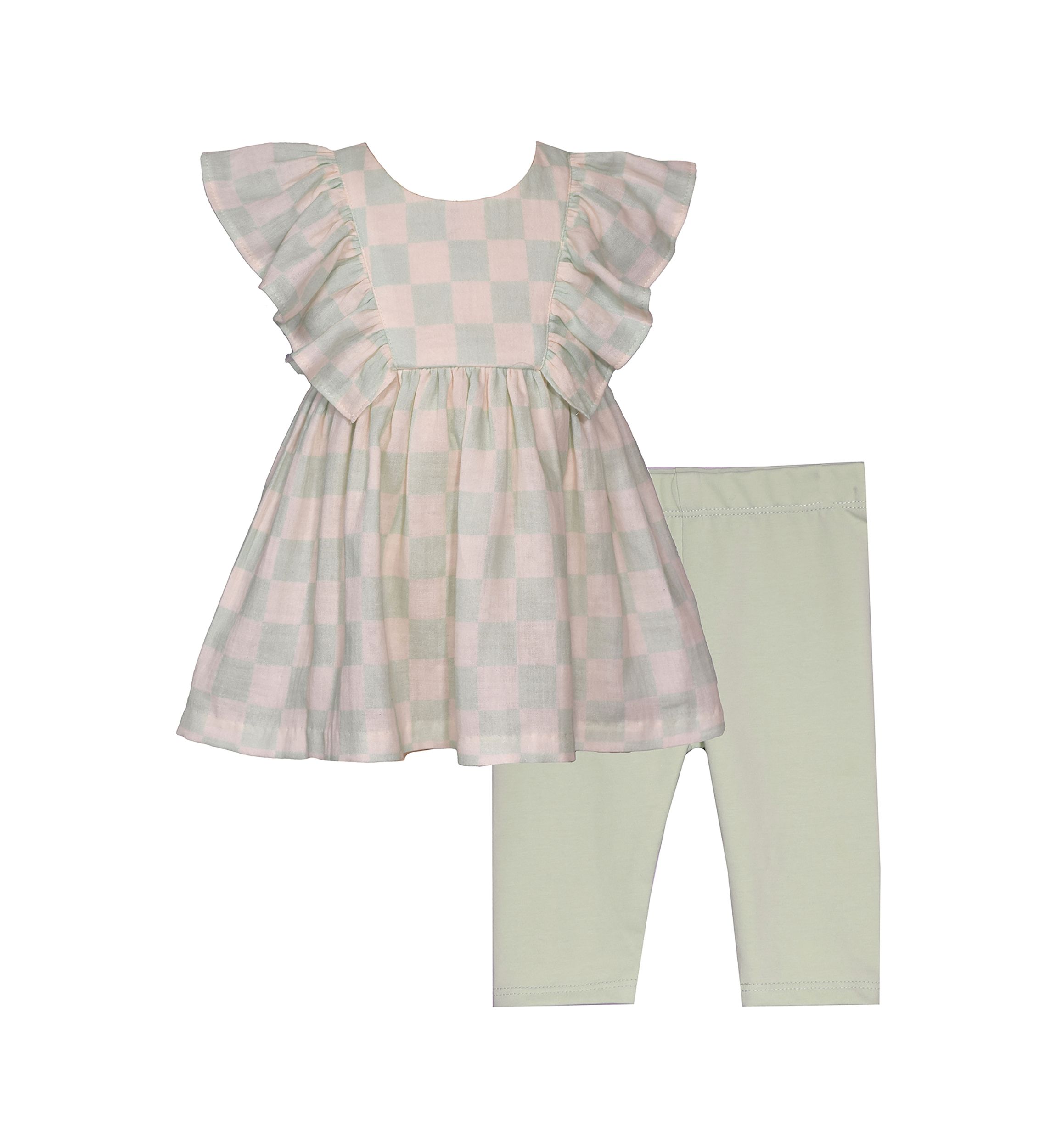 Baby Girls Woven Gauze Check Printed Top and Leggings Set