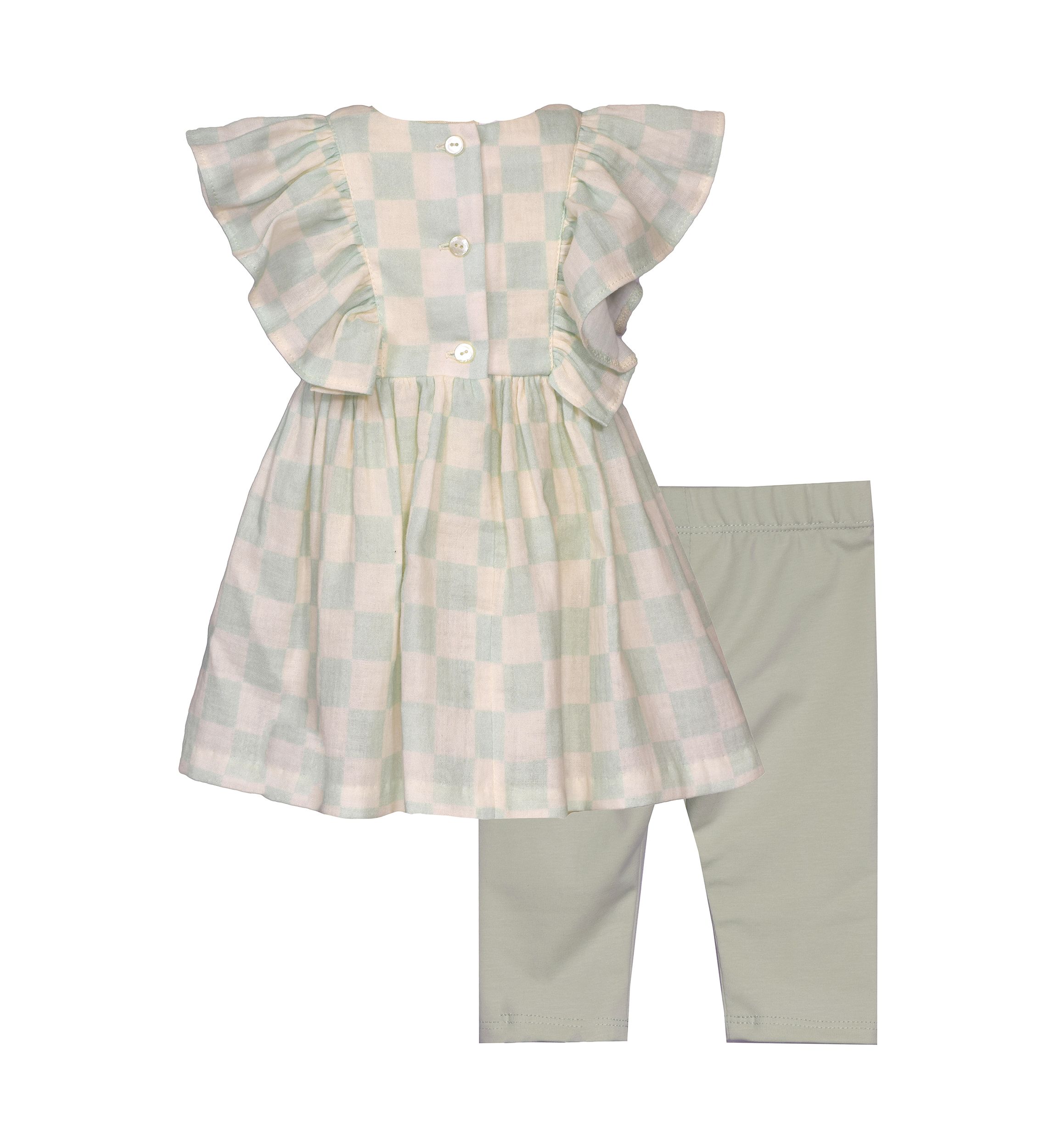 Baby Girls Woven Gauze Check Printed Top and Leggings Set