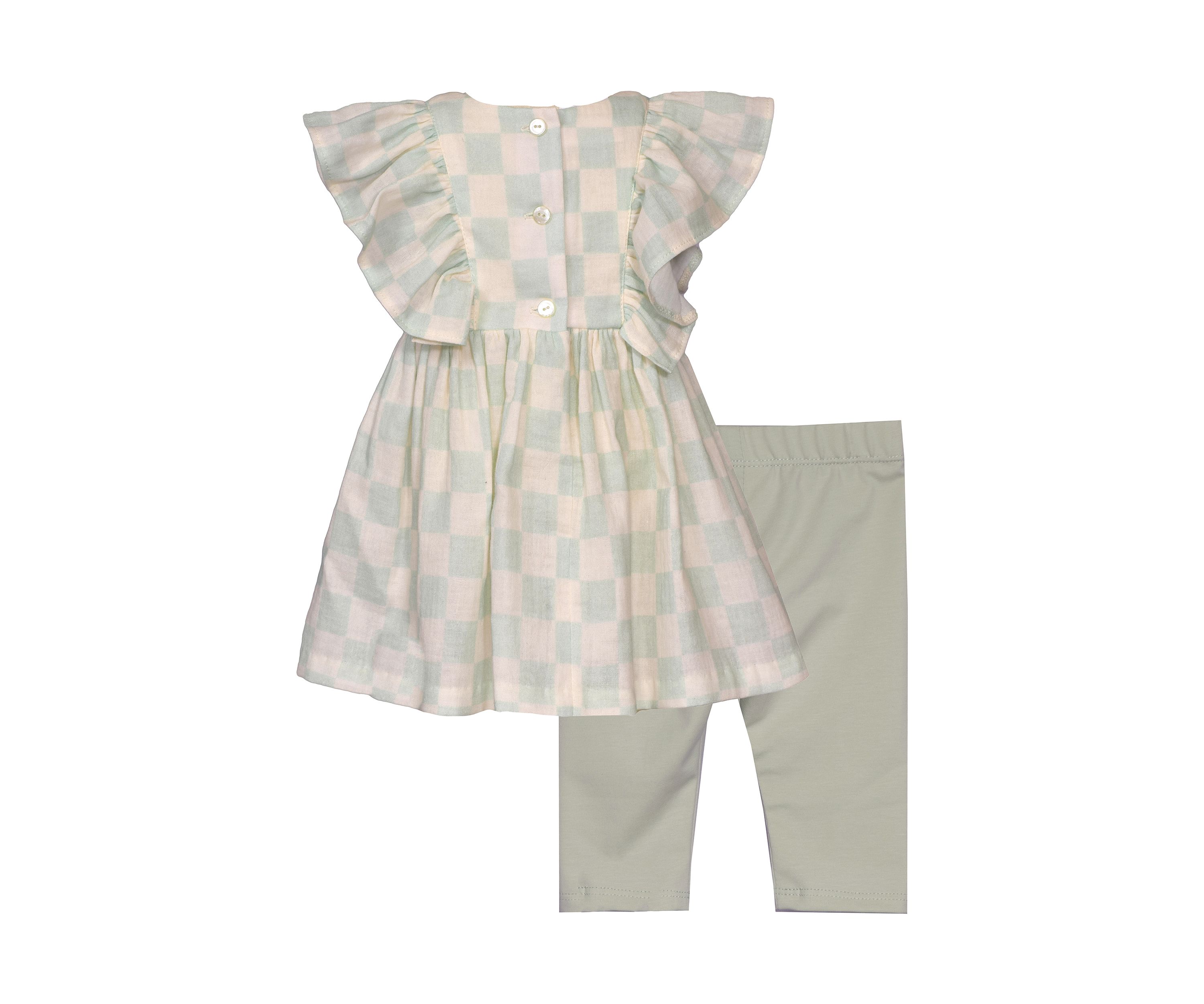 Baby Girls Woven Gauze Check Printed Top and Leggings Set