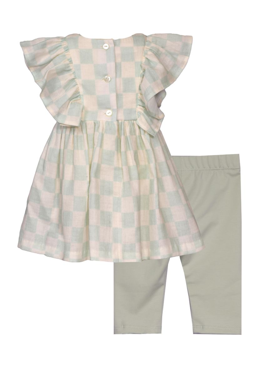 Baby Girls Woven Gauze Check Printed Top and Leggings Set