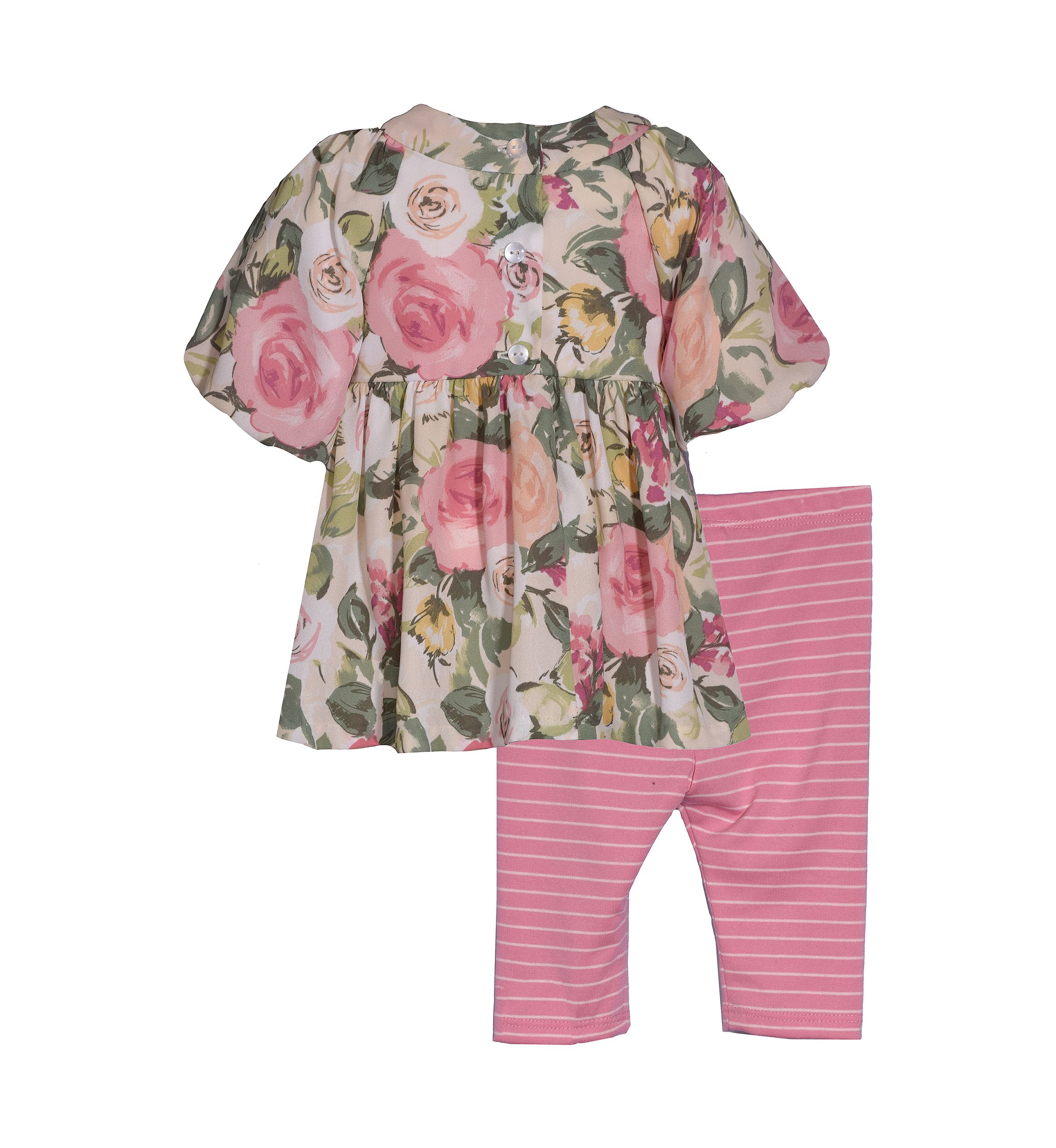 Baby Girls Puff Sleeve Floral Printed Top and Leggings Set