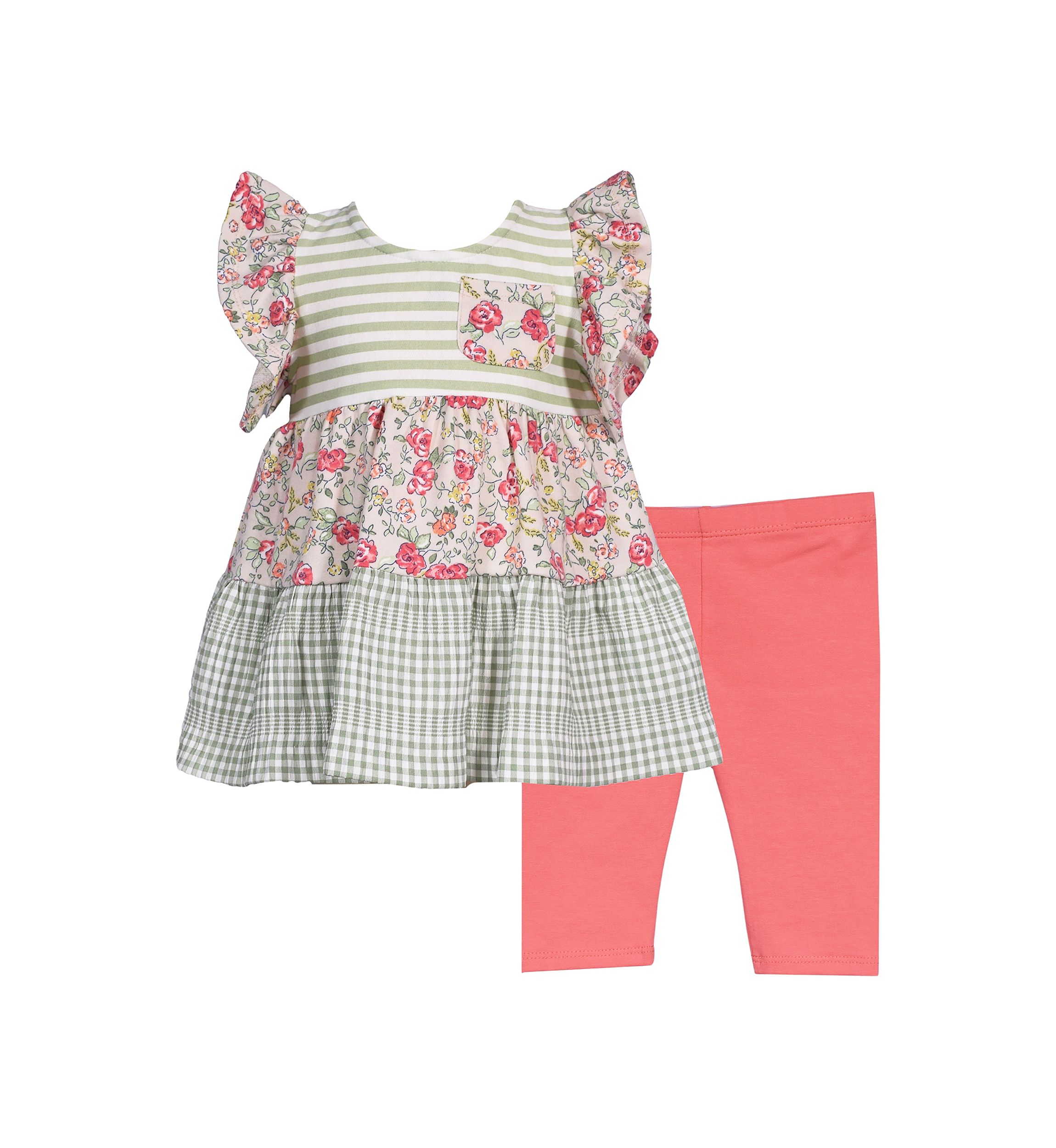 Baby Girls Mixed Printed Top and Knit Leggings Set