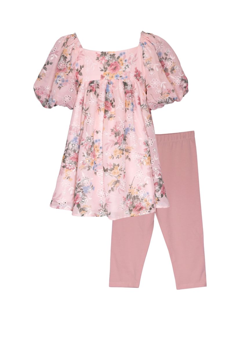 Baby Girls Printed Embroidered Top and Leggings Set