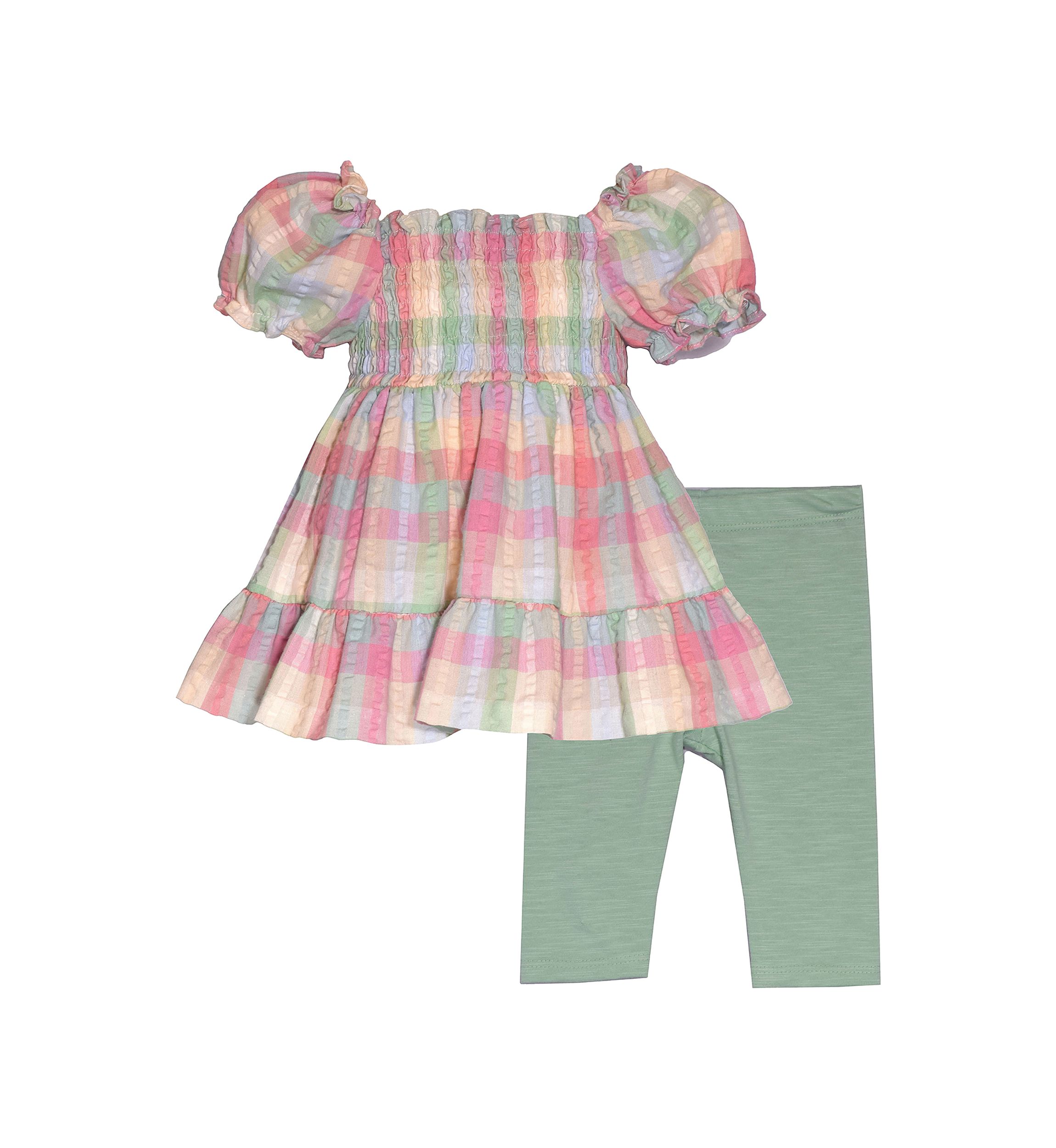 Baby Girls Smocked Puff Sleeve Top and Leggings Set