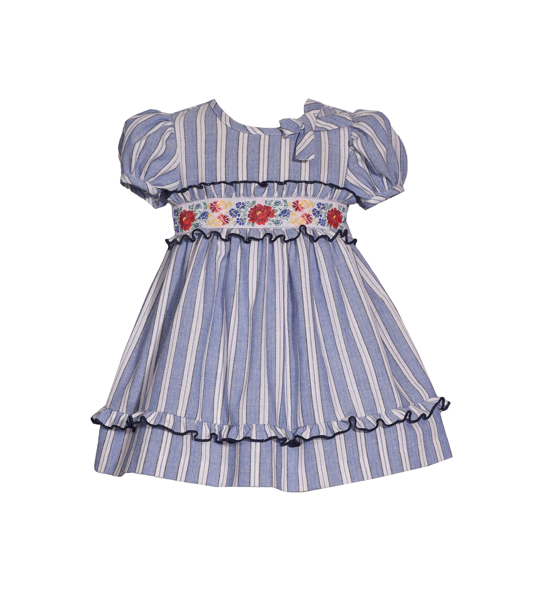 Baby Girls Striped Chambray Embroidered Dress