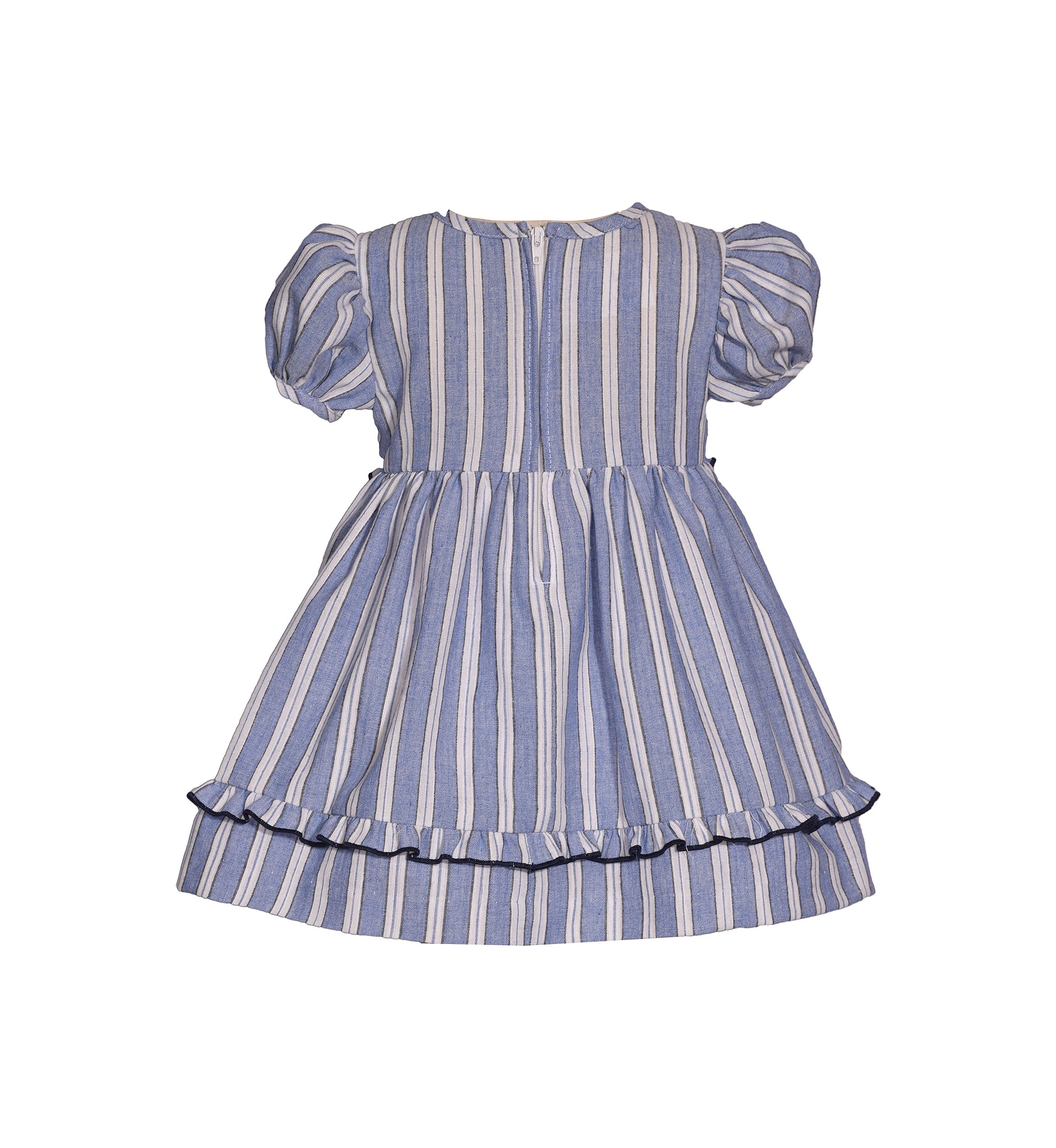 Baby Girls Striped Chambray Embroidered Dress