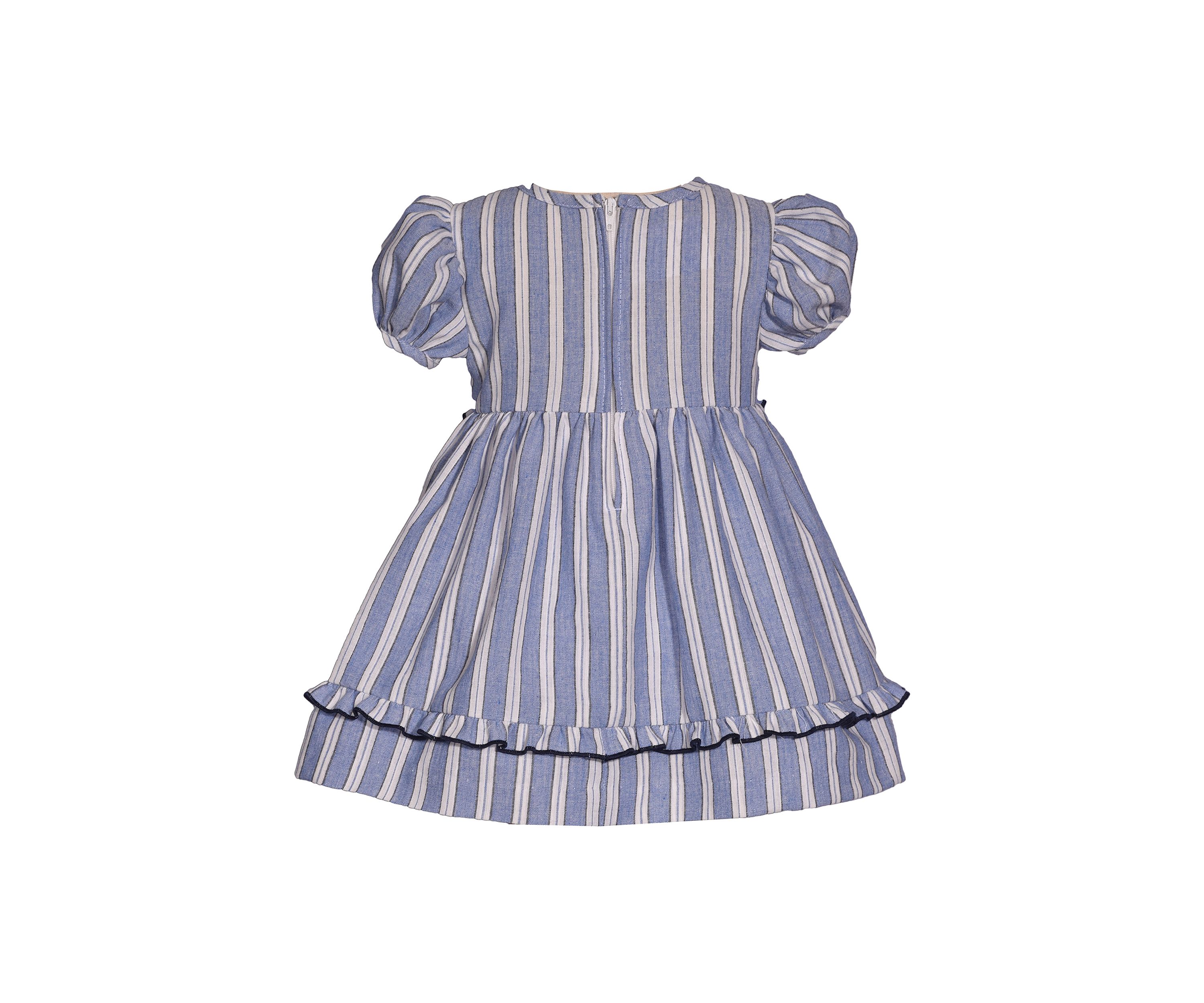 Baby Girls Striped Chambray Embroidered Dress