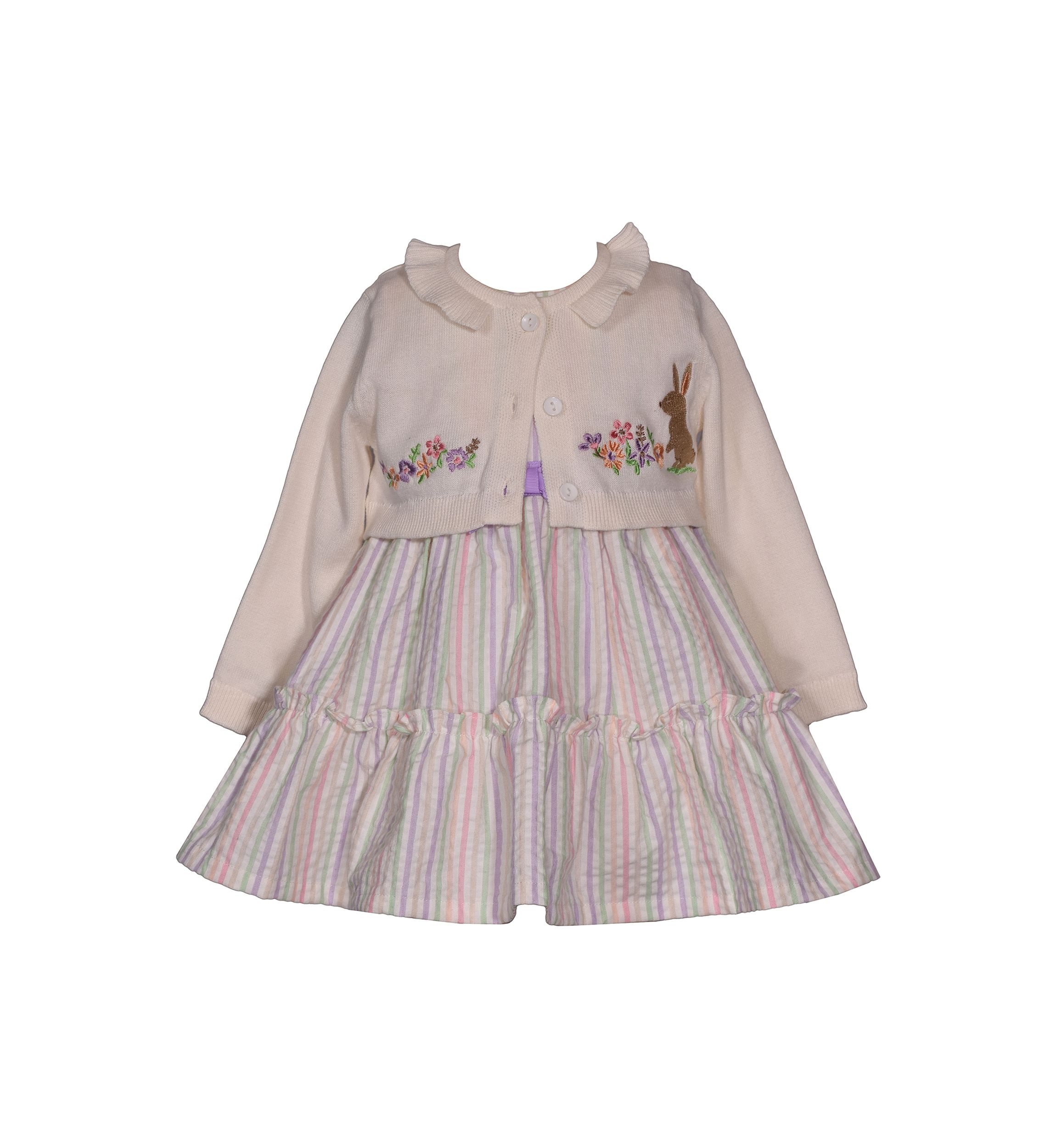 Baby Girls Bunny Sweater Seersucker Dress Set