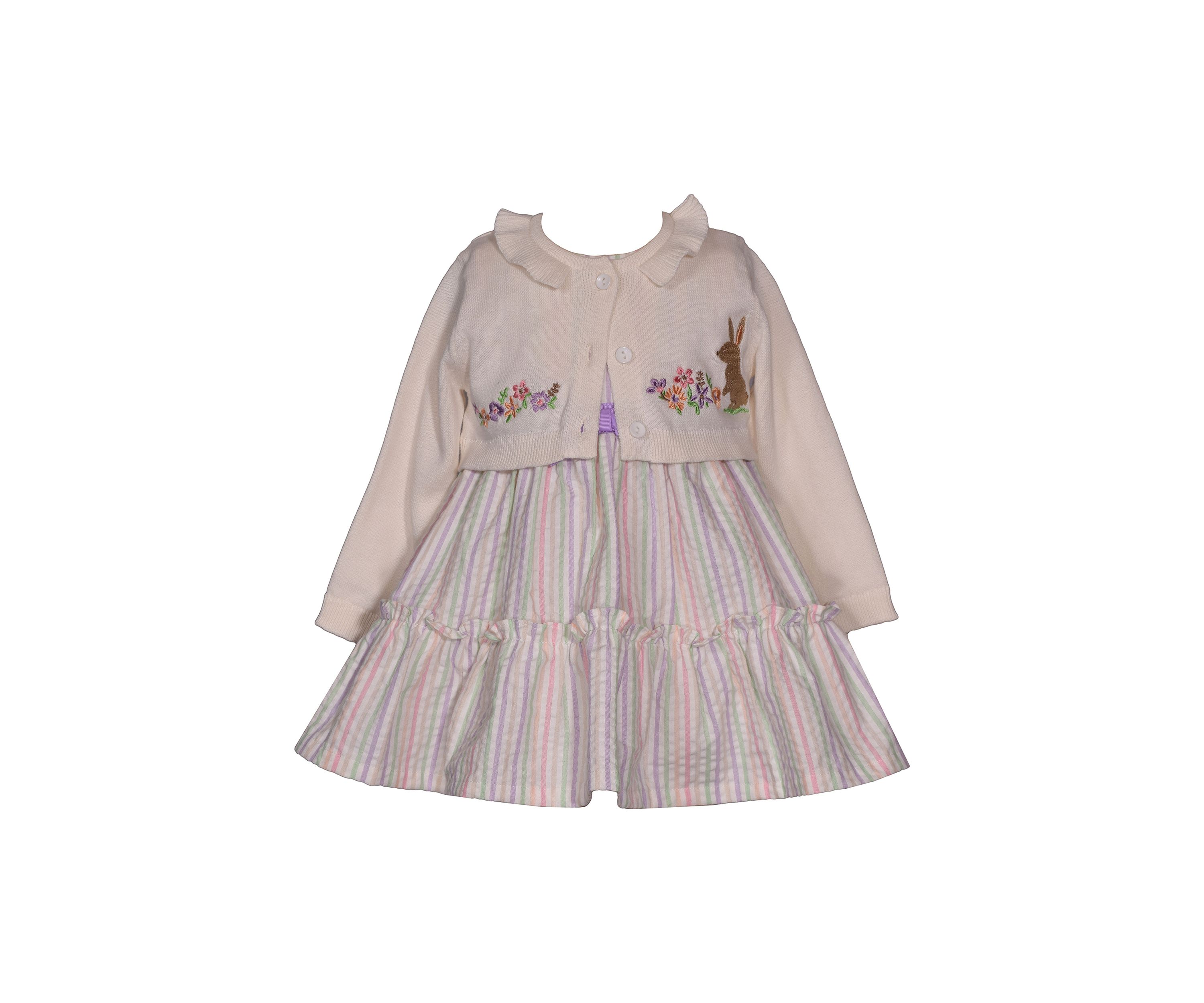 Baby Girls Bunny Sweater Seersucker Dress Set