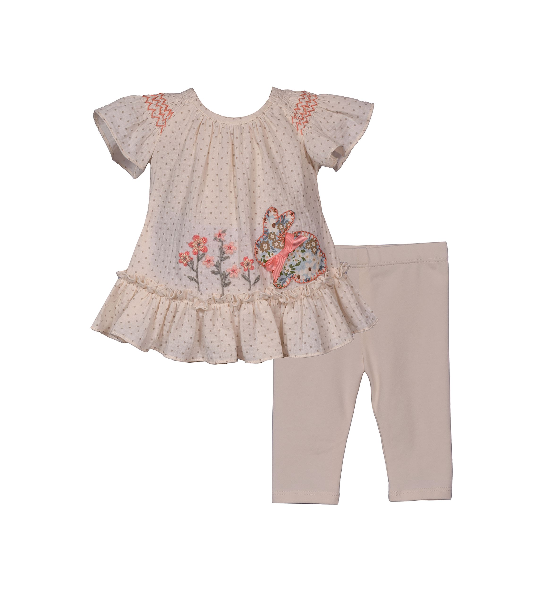 Baby Girls Gauze Knit Polka Dot Top and Leggings Set
