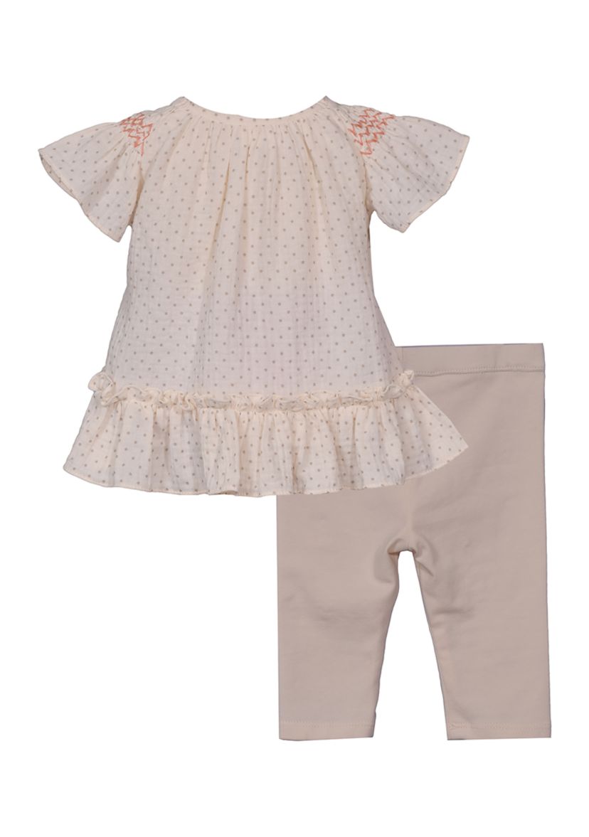 Baby Girls Gauze Knit Polka Dot Top and Leggings Set