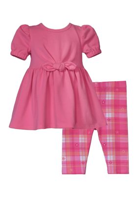 Bonnie Jean Baby Girls Bow Front Top and Printed Leggings Set, Pink, 3 - 6 Months