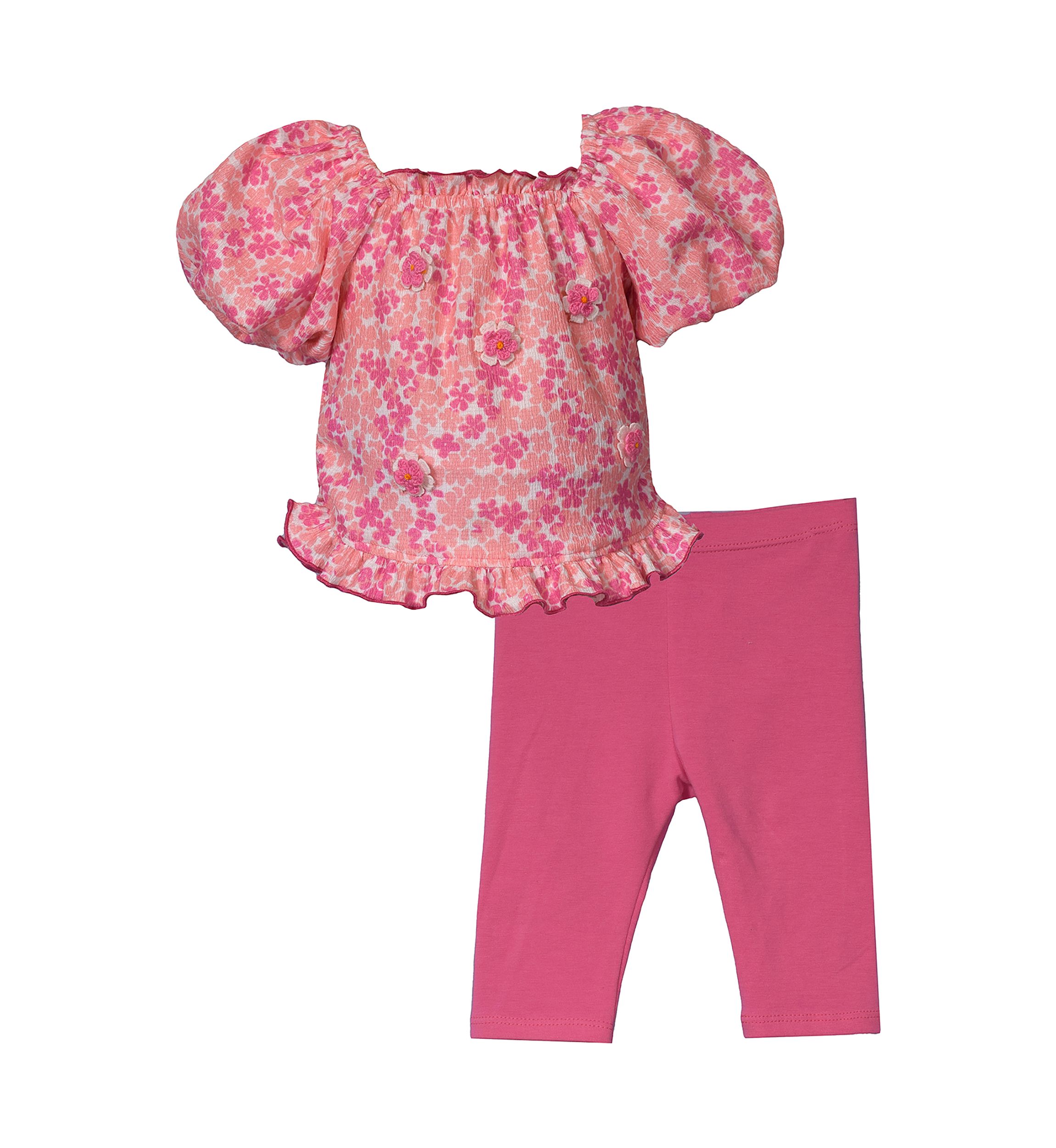 Baby Girls Puff Sleeve Floral Printed Top and Leggings Set