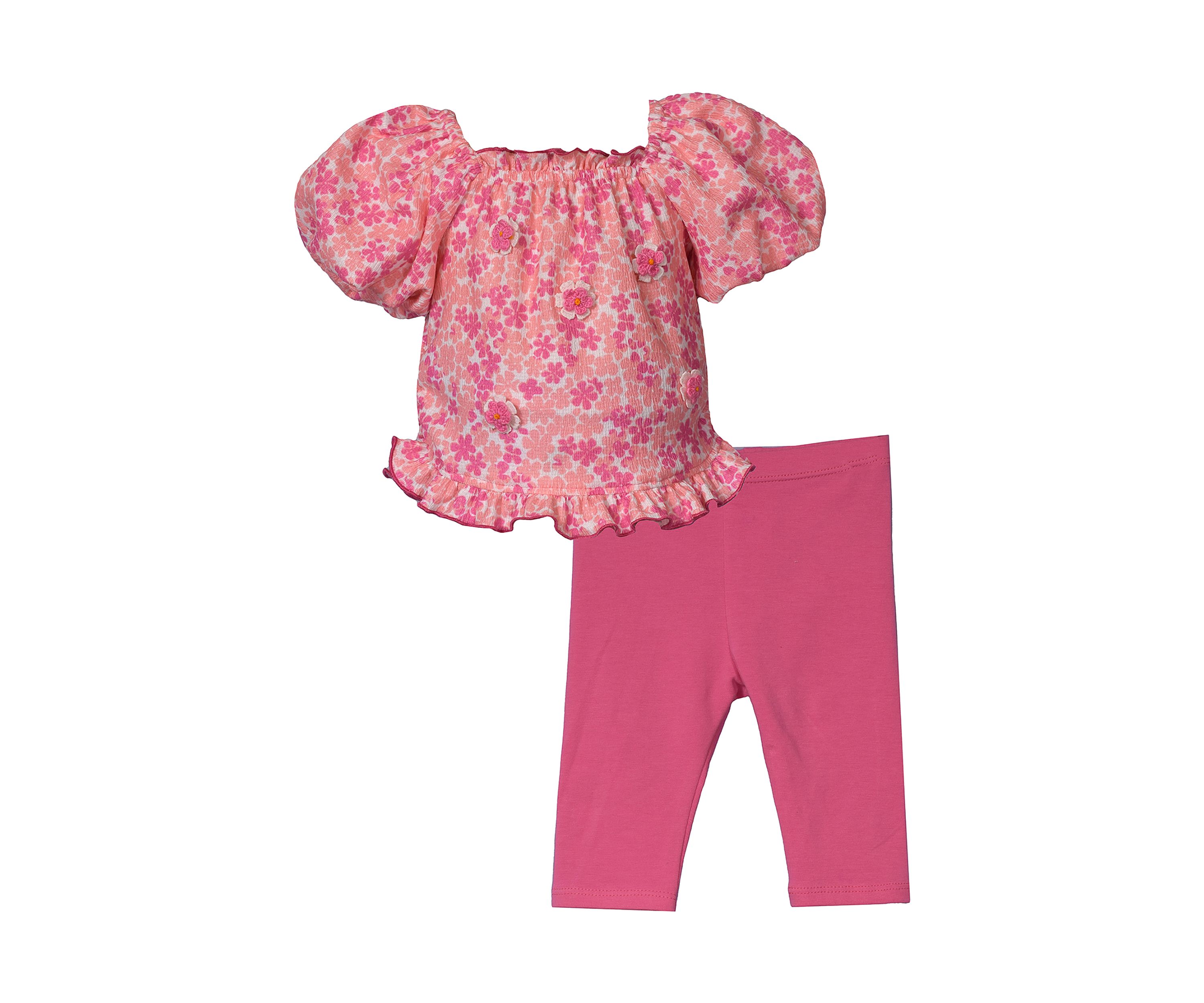 Baby Girls Puff Sleeve Floral Printed Top and Leggings Set