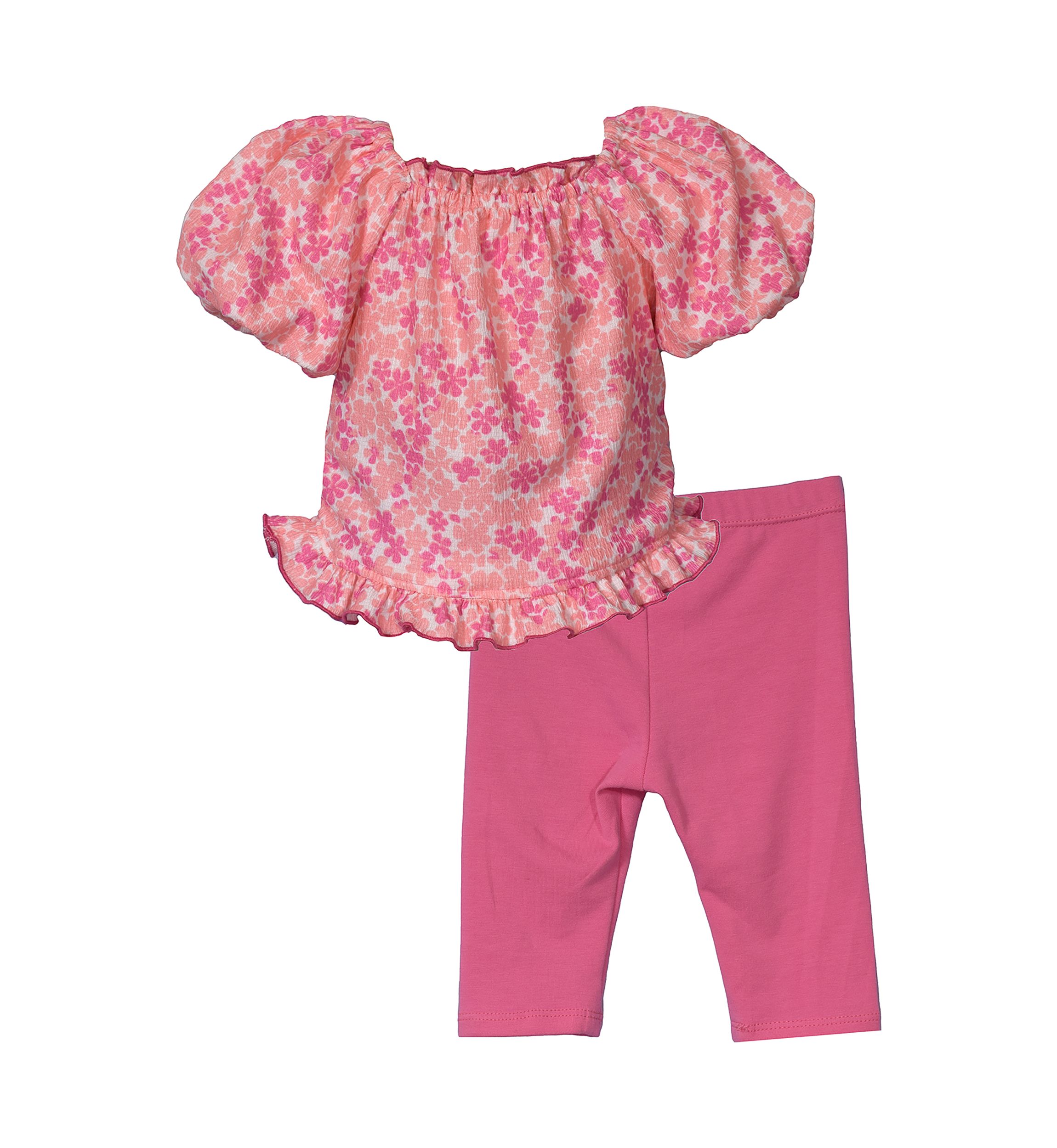 Baby Girls Puff Sleeve Floral Printed Top and Leggings Set