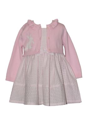 Bonnie Jean Baby Girls Bunny Cardigan and Dress Set, Pink, 0 - 3 Months