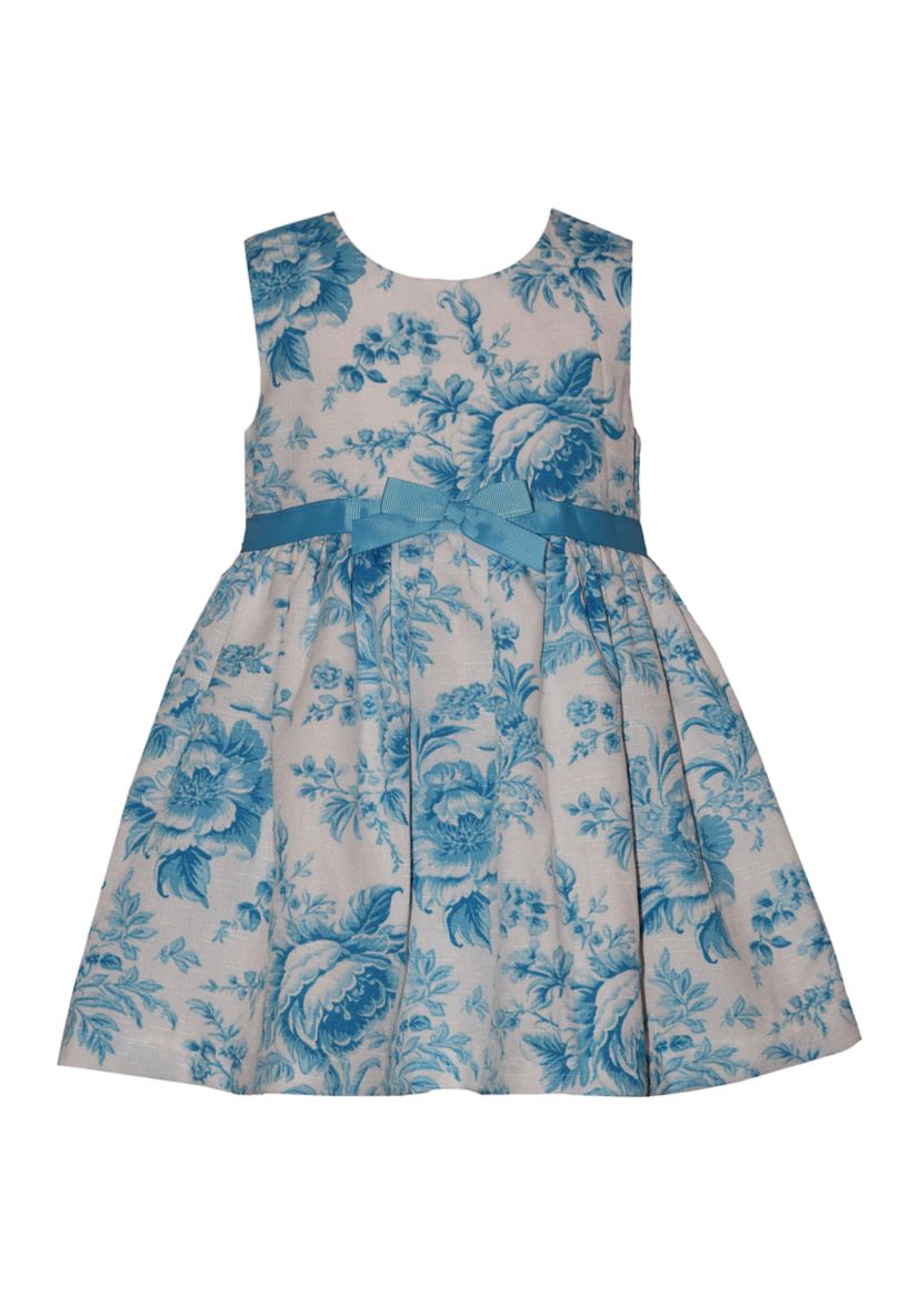 bonnie jean blue dress Strapless White and Blue Floral Print Tiered Long Dress  PollyBoutique