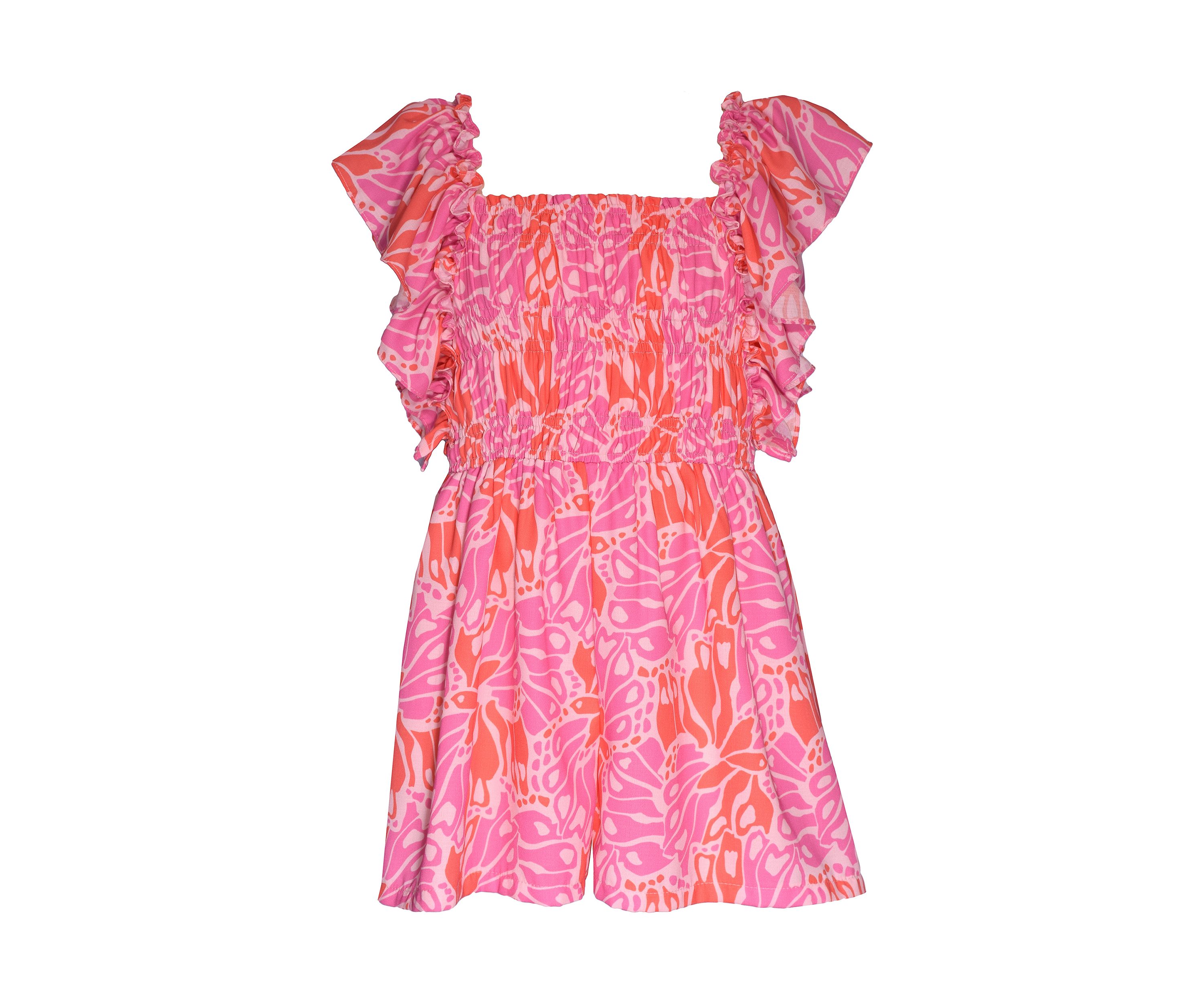 Toddler Girls Floral Romper with Flutter Sleeves