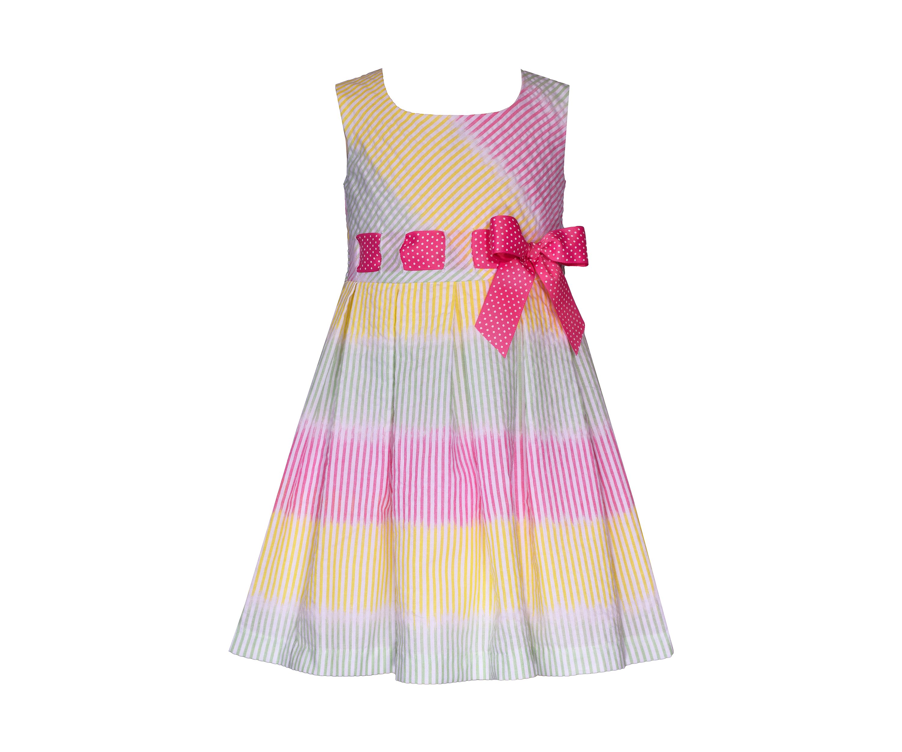 Toddler Girls Seersucker Dress with Pull Through Bow
