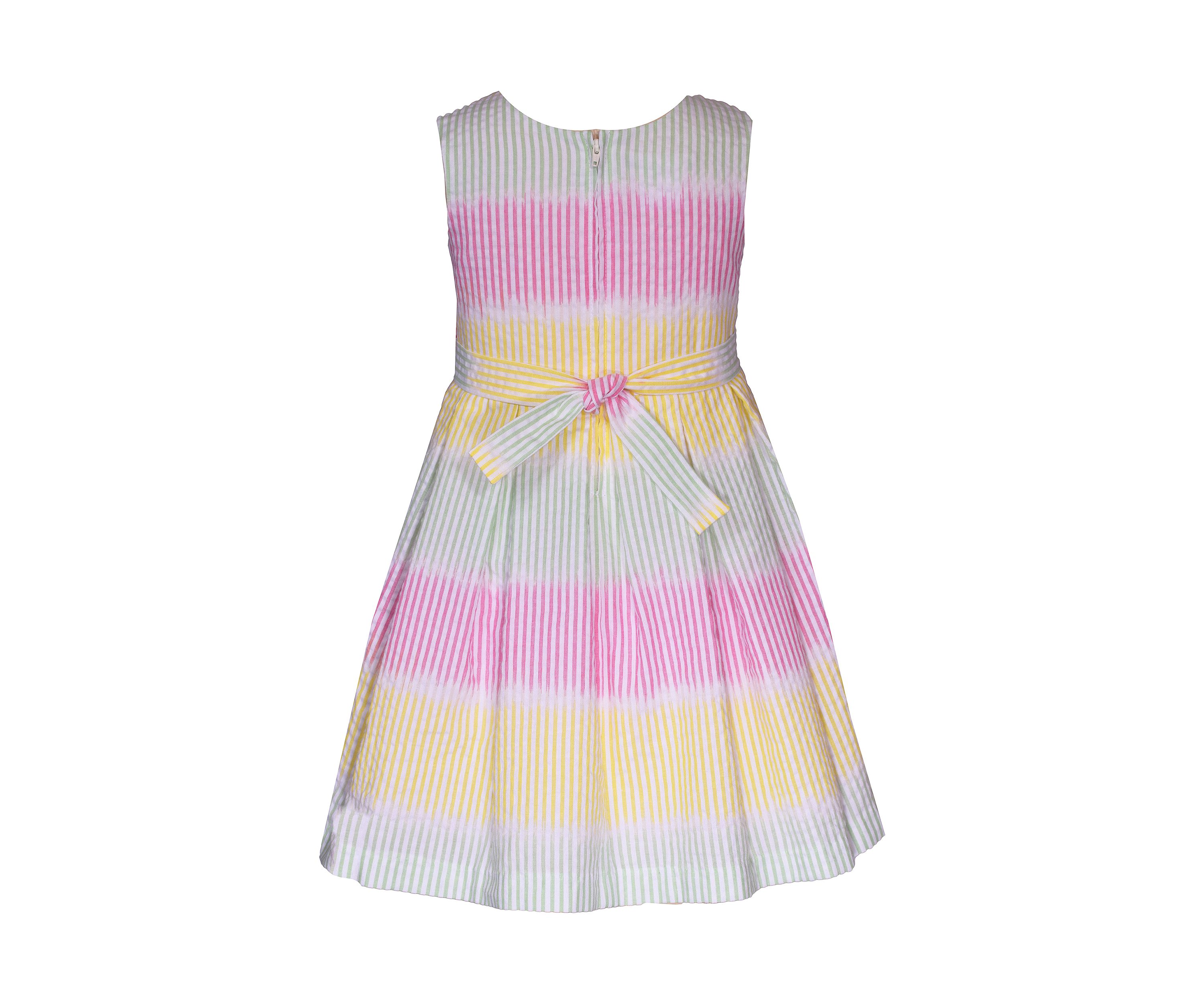 Toddler Girls Seersucker Dress with Pull Through Bow