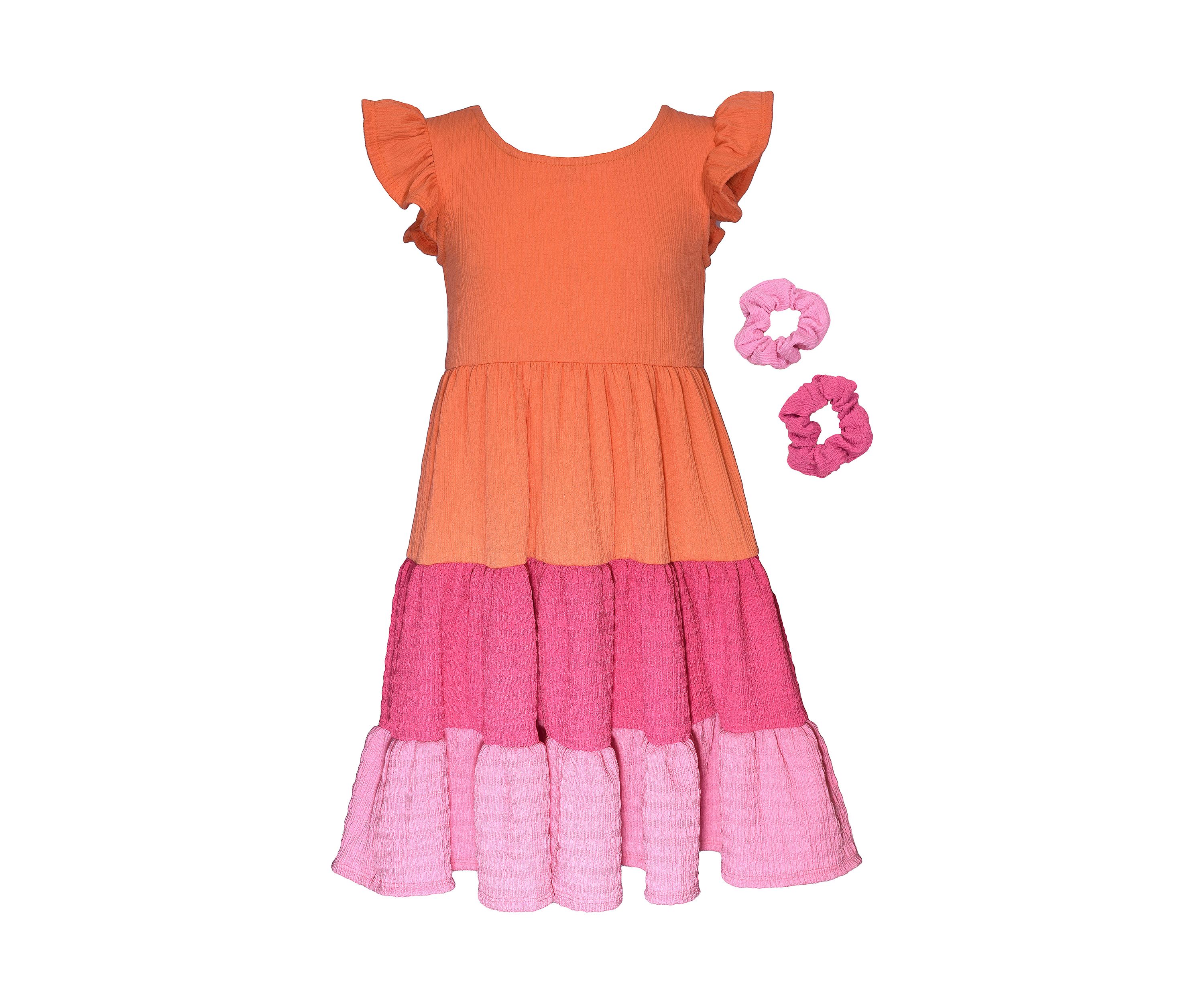 Toddler Girls Color Block Dress with Scrunchies 