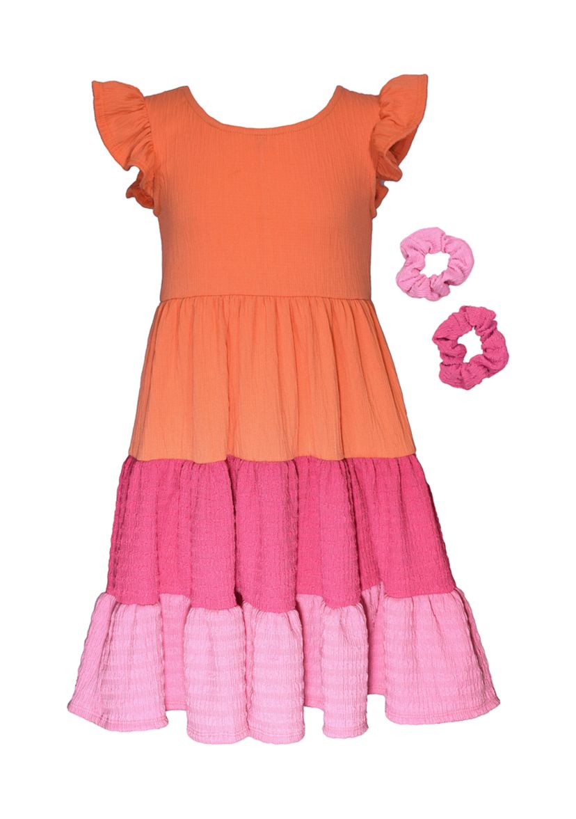 Toddler Girls Color Block Dress with Scrunchies 