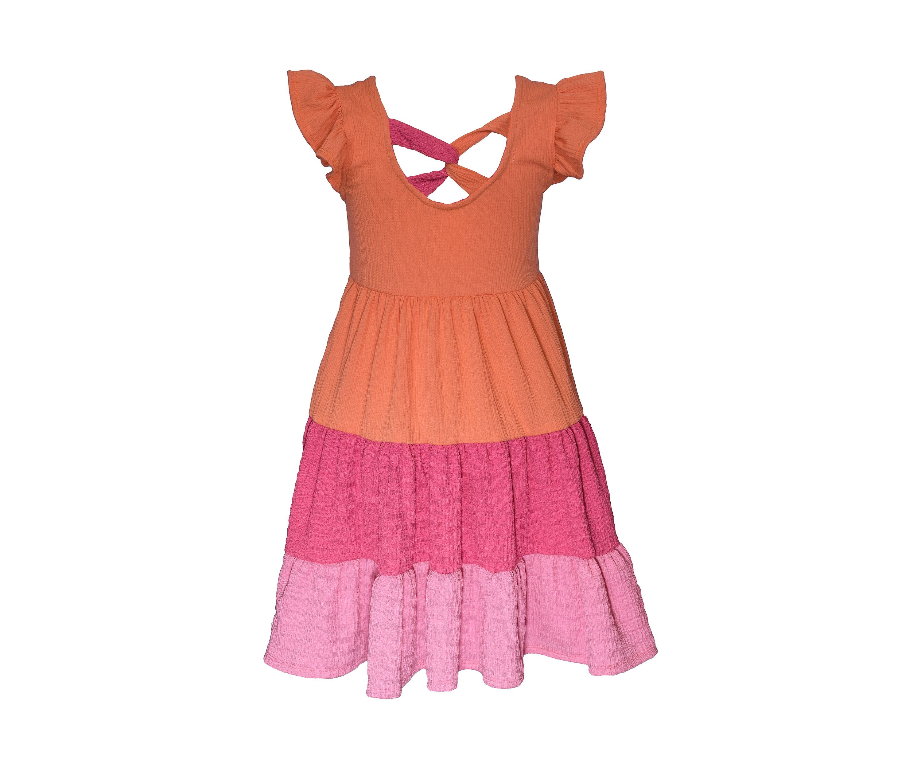 Toddler Girls Color Block Dress with Scrunchies 