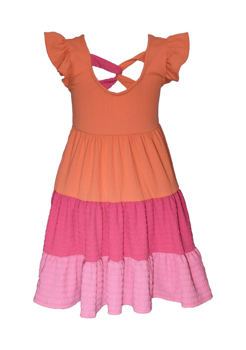 Toddler Girls Color Block Dress with Scrunchies 