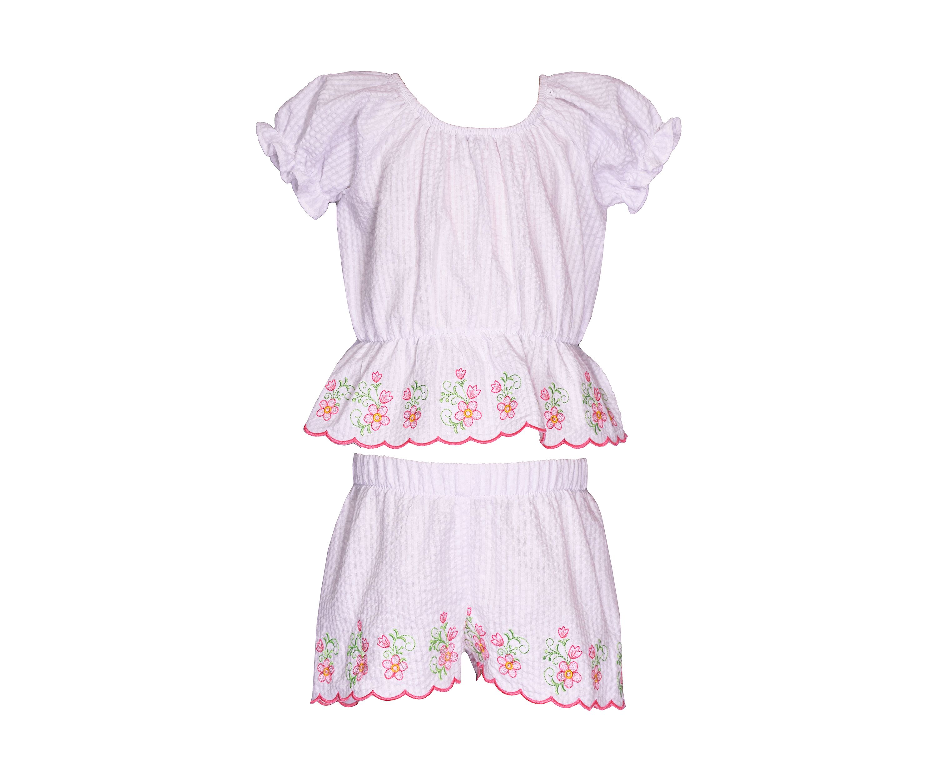 Toddler Girls Scallop Hem Set with Flower Appliqué