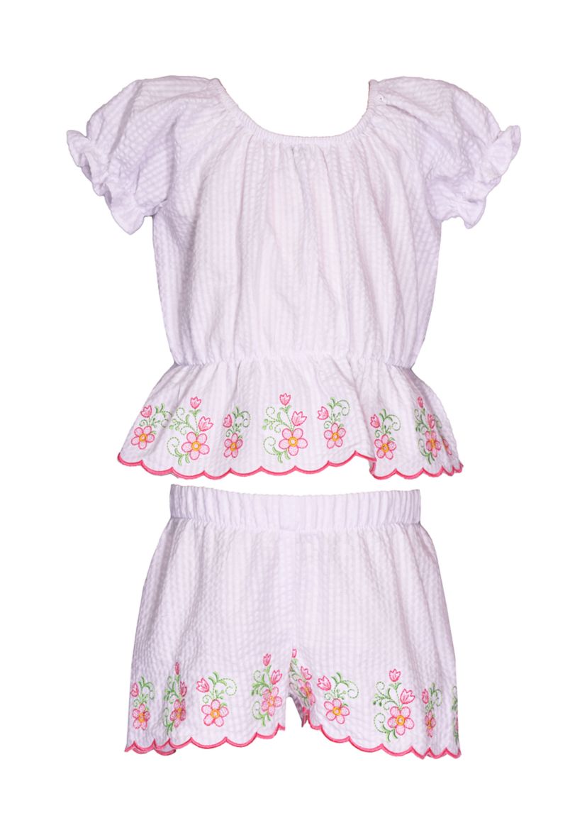 Toddler Girls Scallop Hem Set with Flower Appliqué