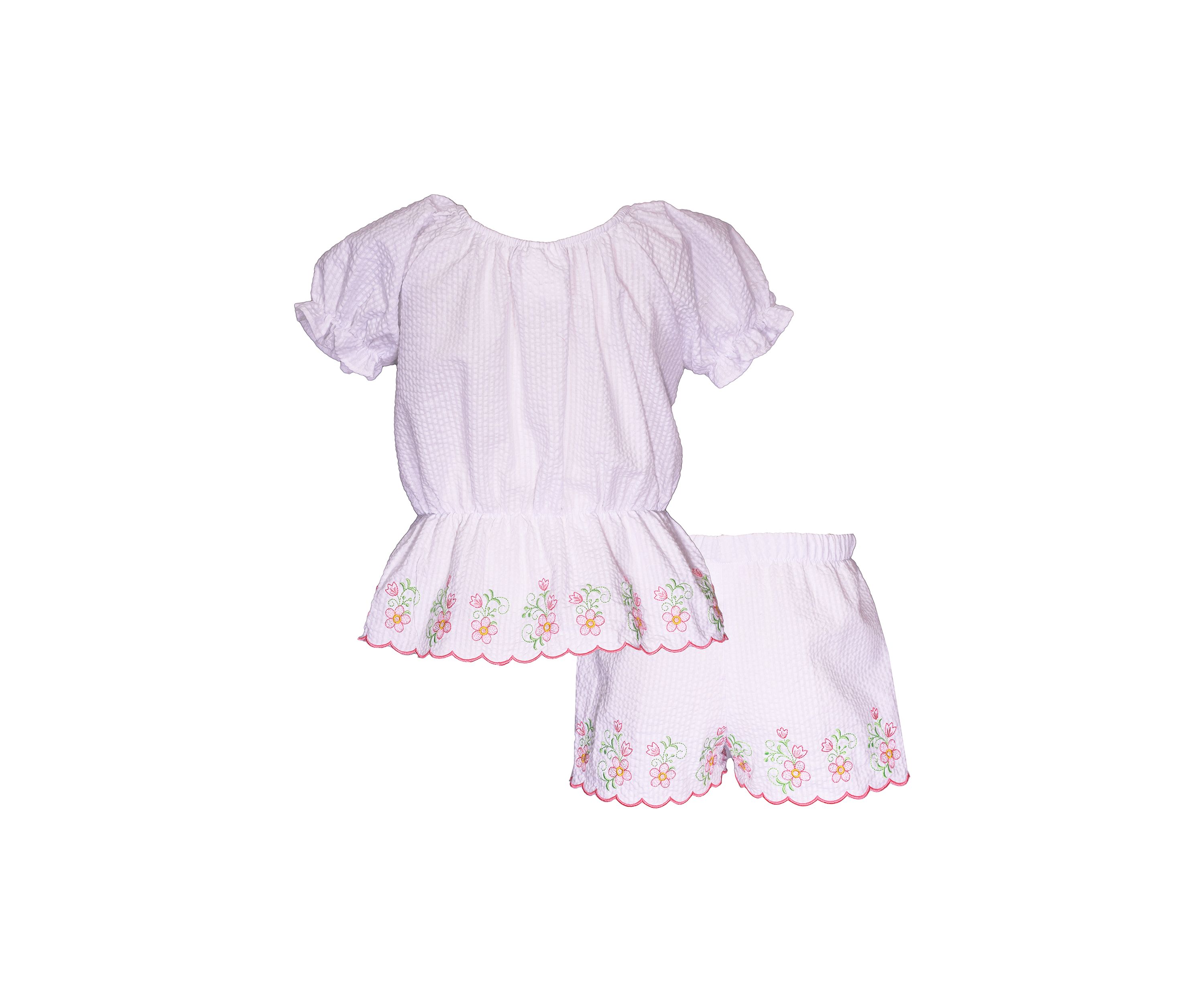 Toddler Girls Scallop Hem Set with Flower Appliqué