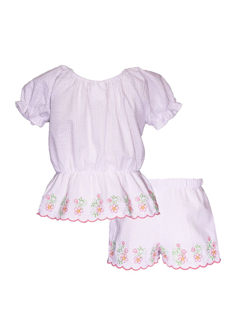 Toddler Girls Scallop Hem Set with Flower Appliqué