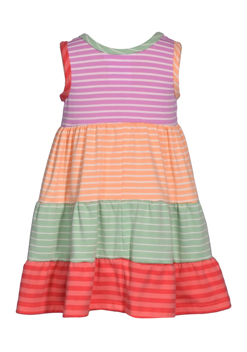 Toddler Girls Sleeveless Striped Color Block Tiered Dress