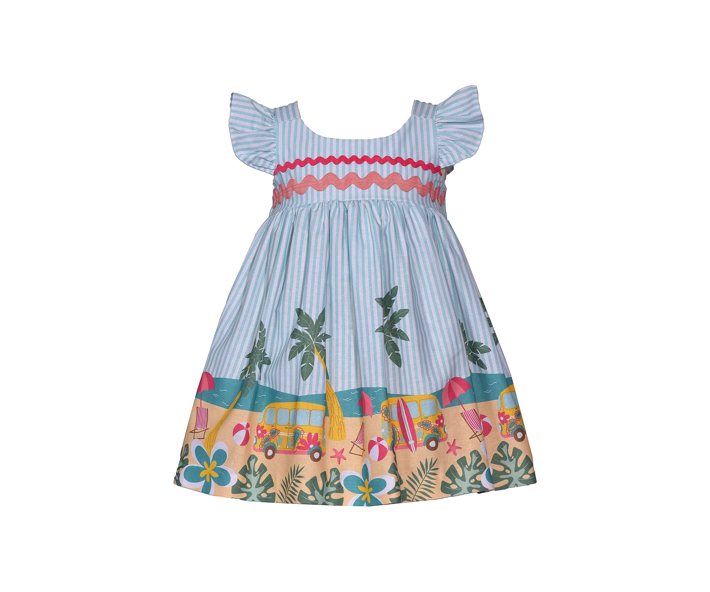 Womens Flutter Sleeve Beach Print Dress