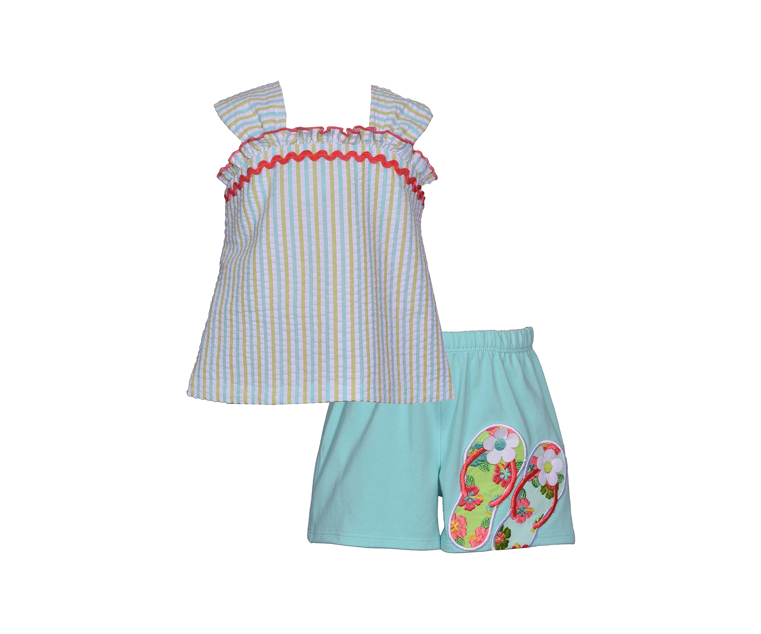 Toddler Girls Two Piece Seersucker Top and Flip Flop Shorts Set