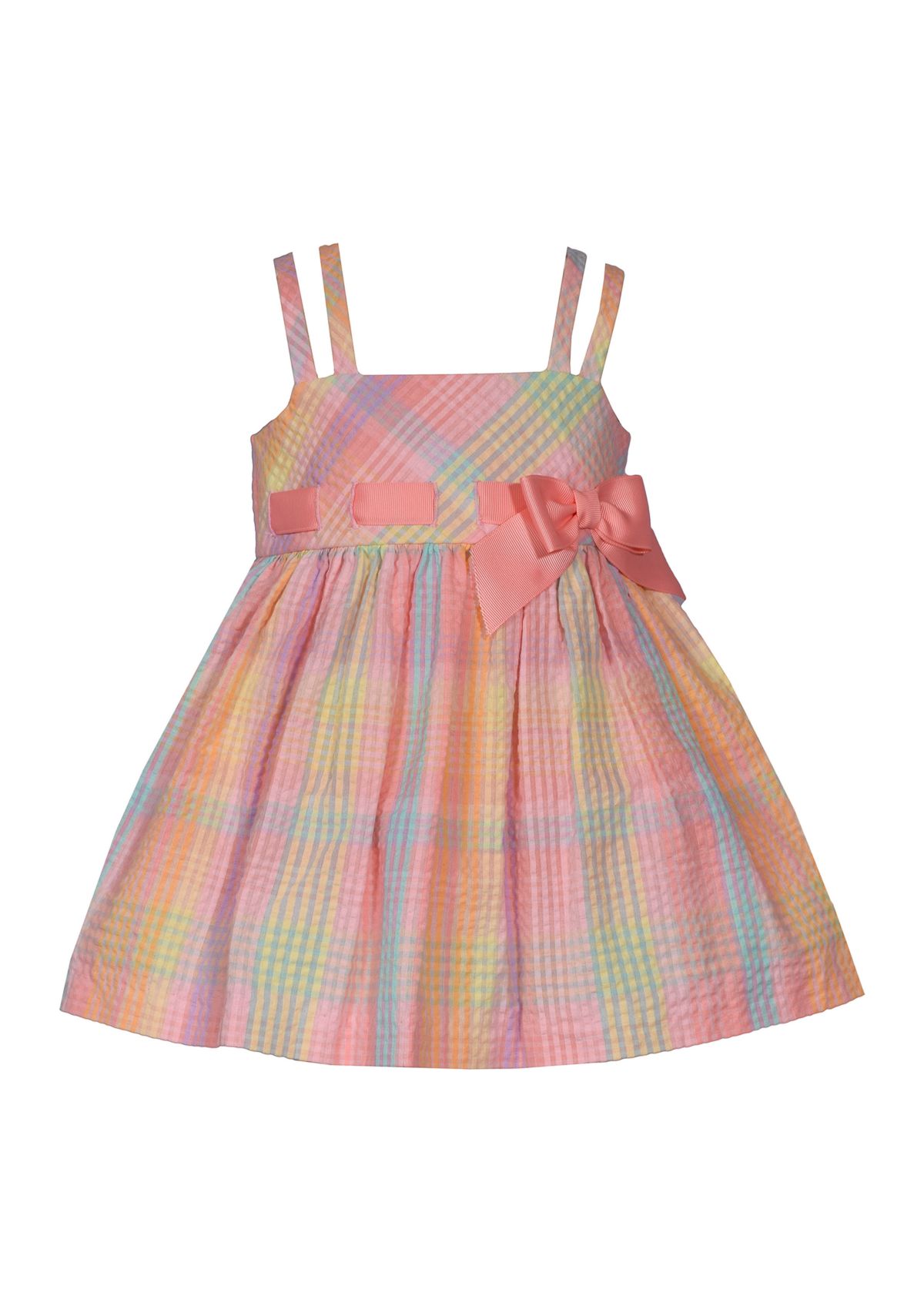 Toddler Girls Double Strap Plaid Seersucker Bow Dress