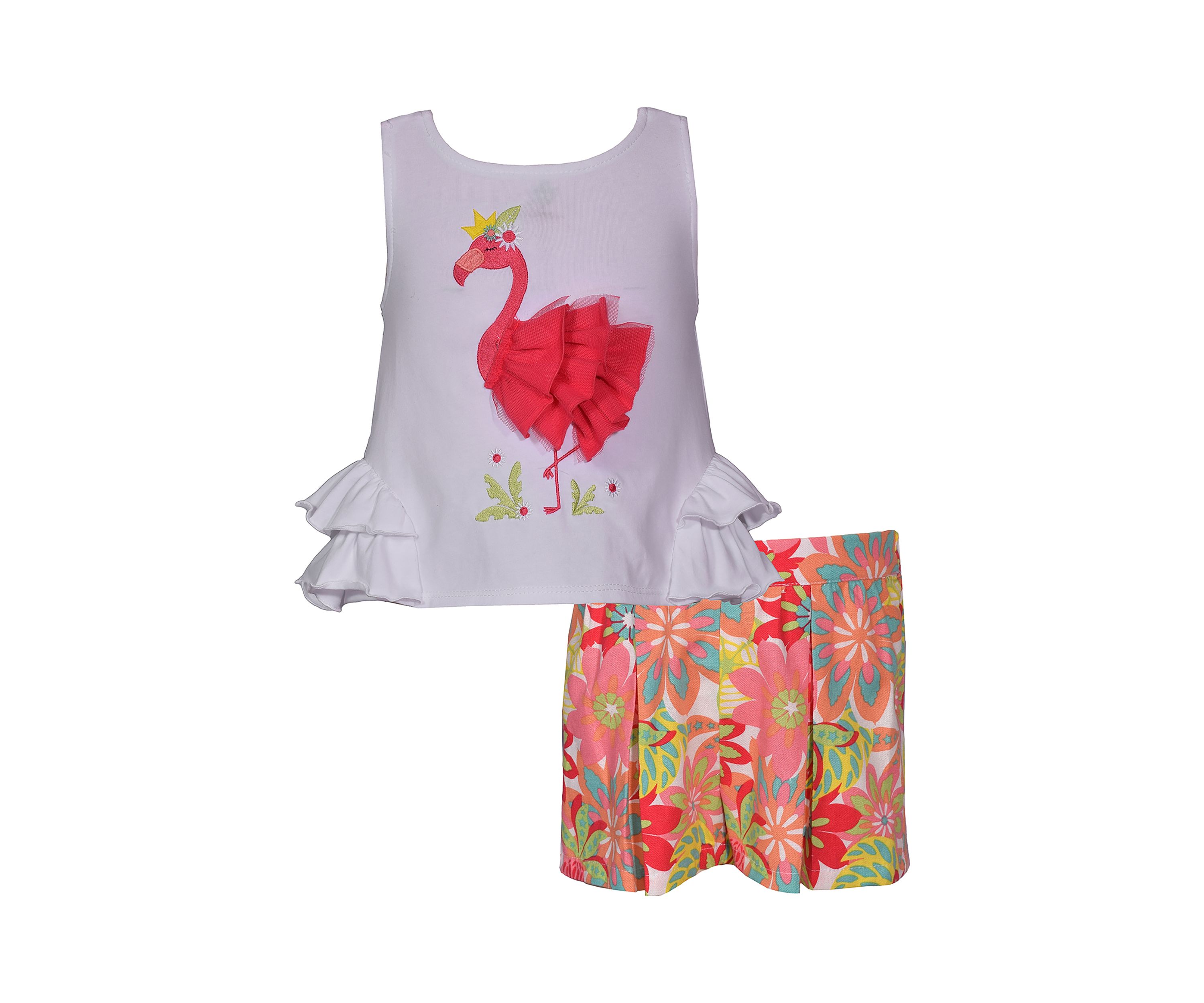 Toddler Girls Flamingo Appliqué Top and Printed Shorts Set