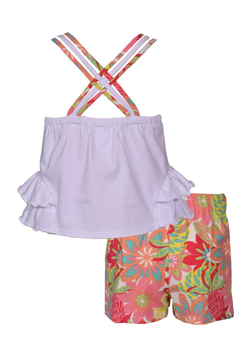 Toddler Girls Flamingo Appliqué Top and Printed Shorts Set