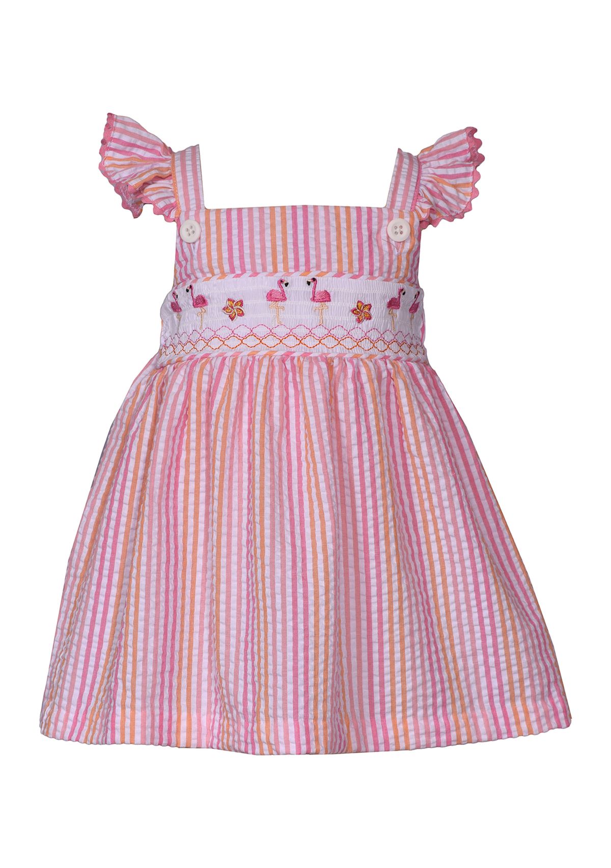 Toddler Girls Stripe Flamingo Embroidered Dress