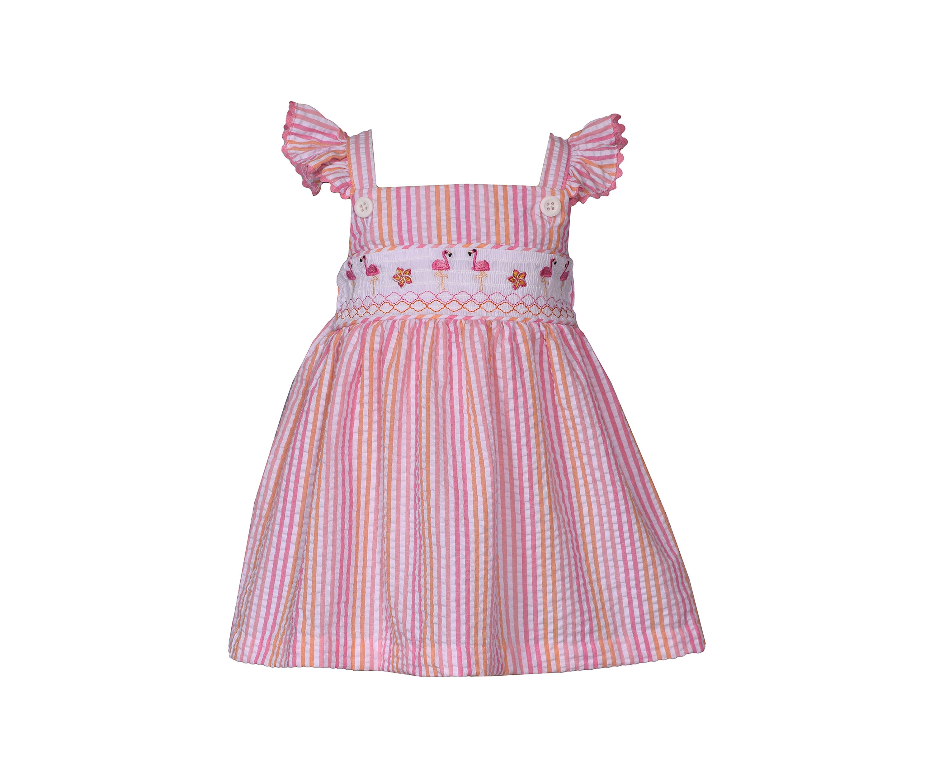Toddler Girls Stripe Flamingo Embroidered Dress