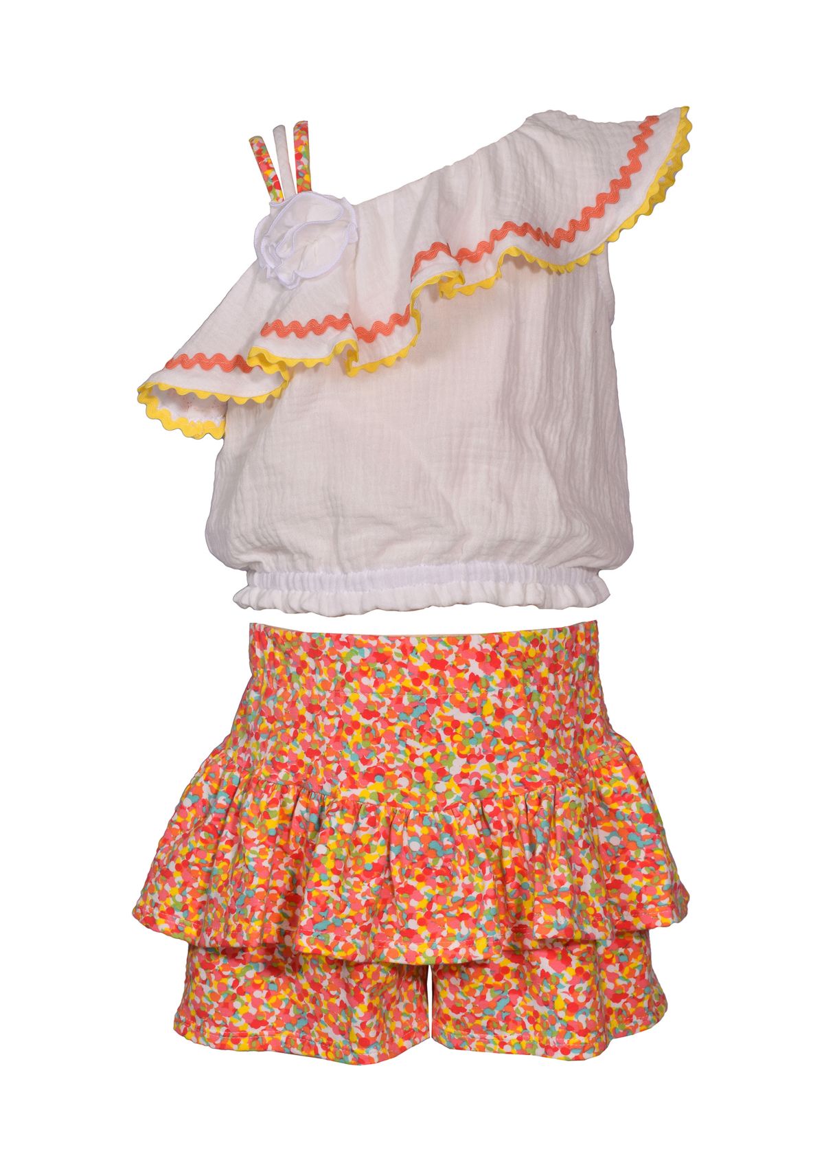 Toddler Girls Ruffle One Shoulder Top and Printed Skort Set