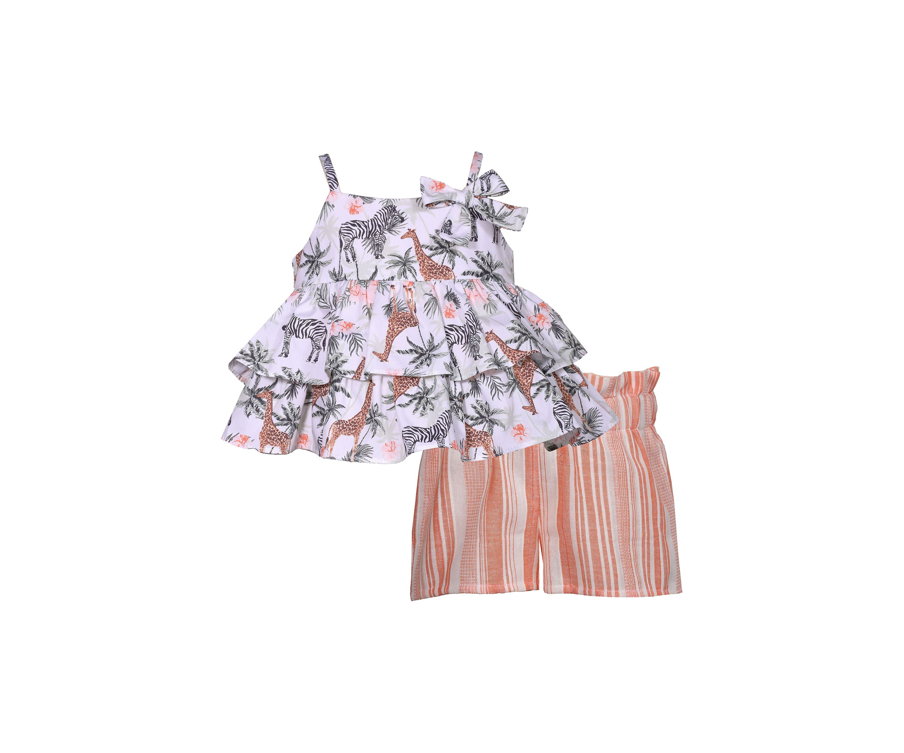 Baby Girls Sleeveless Tiered Jungle Print Shorts Set