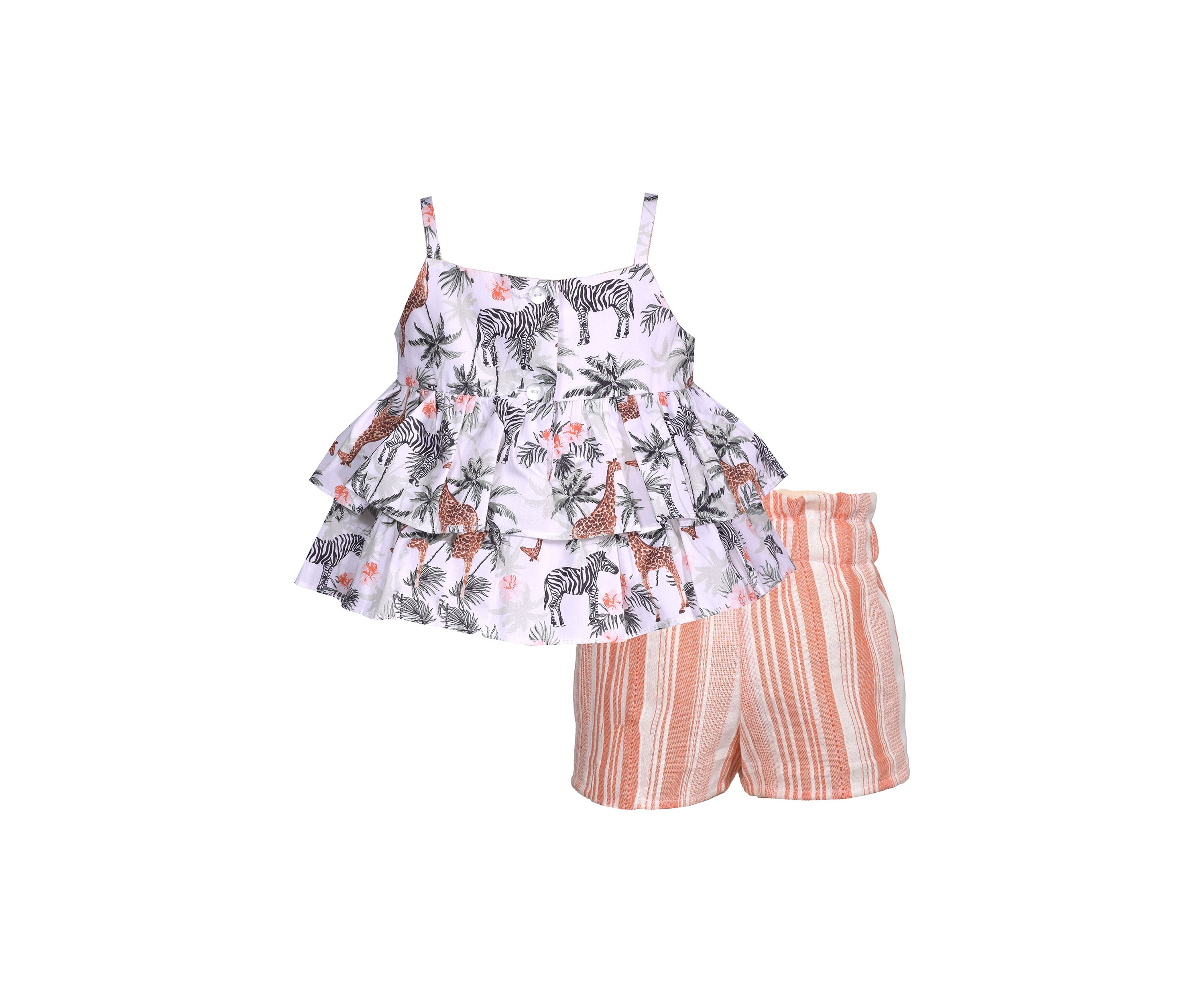 Baby Girls Sleeveless Tiered Jungle Print Shorts Set
