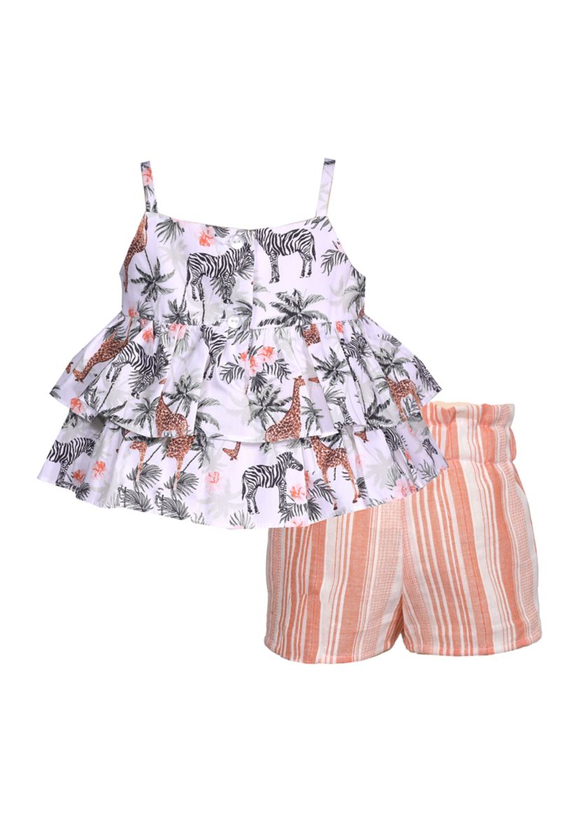 Baby Girls Sleeveless Tiered Jungle Print Shorts Set