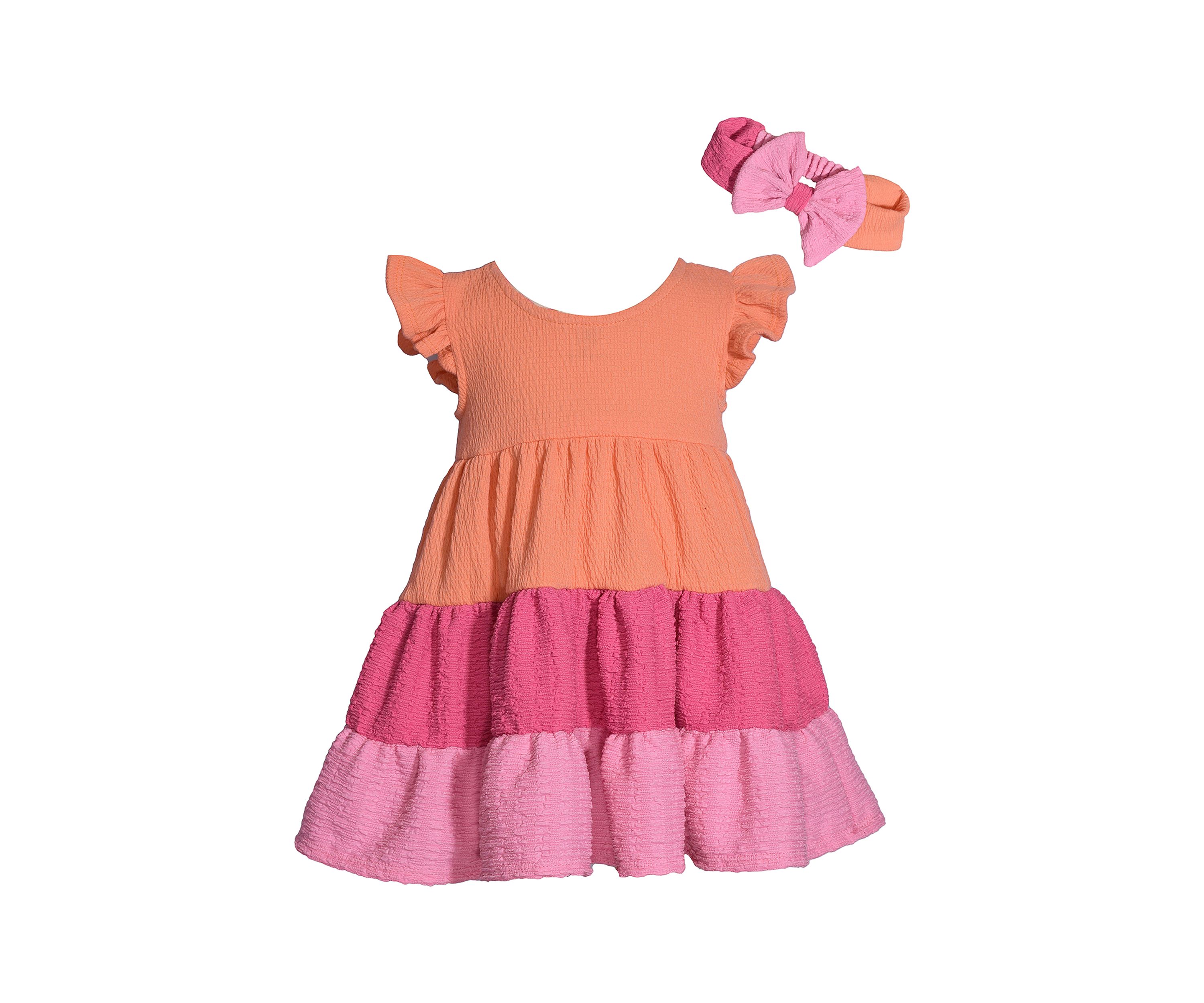 Baby Girls Color Block Tiered Dress with Headband